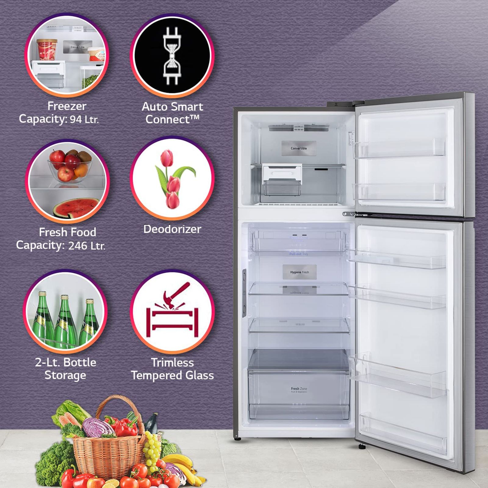 LG 340 Litres 3 Star Frost Free Double Door Smart Wi-Fi Enabled Refrigerator with Door Cooling Plus Technology (GL-T342VPZX, Shiny Steel) LG 340 Litres 3 Star Frost Free Double Door Smart Wi-Fi Enabled Refrigerator with Door Cooling Plus Technology (GL-T342VPZX, Shiny Steel)_17