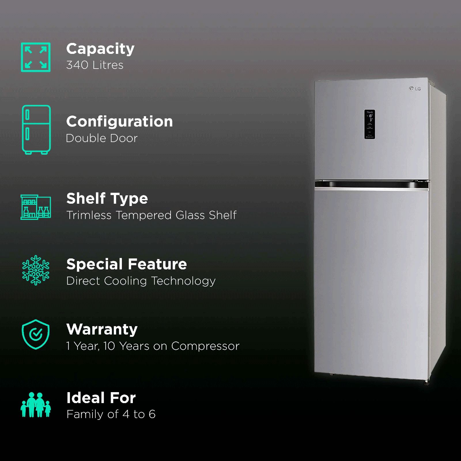 LG 340 Litres 3 Star Frost Free Double Door Smart Wi-Fi Enabled Refrigerator with Door Cooling Plus Technology (GL-T342VPZX, Shiny Steel) LG 340 Litres 3 Star Frost Free Double Door Smart Wi-Fi Enabled Refrigerator with Door Cooling Plus Technology (GL-T342VPZX, Shiny Steel)_2