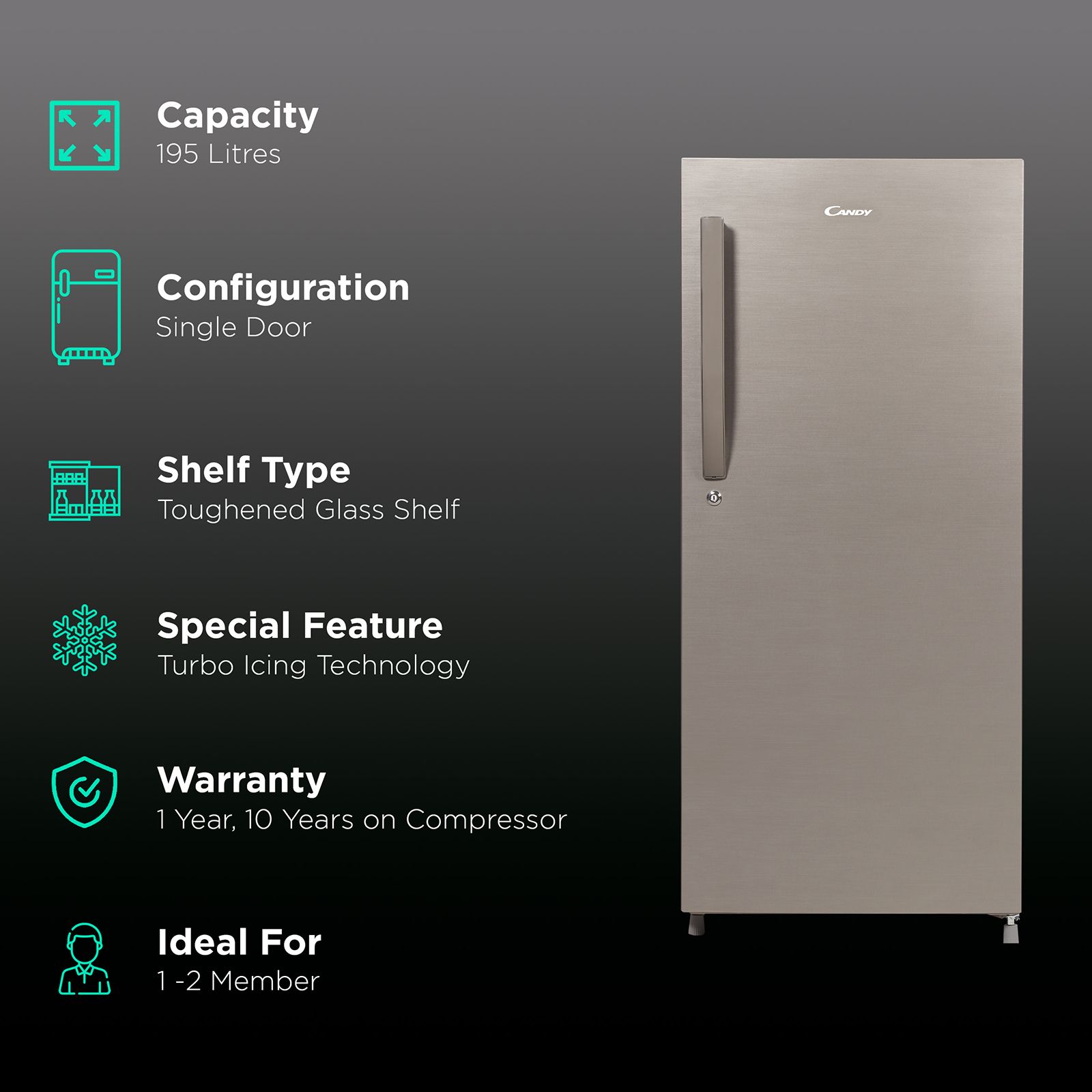 CANDY Silent Forest 195 Litres 3 Star Direct Cool Single Door Refrigerator with Diamond Edge Freezing Technology (CSD1953BS, Brushline Silver) CANDY Silent Forest 195 Litres 3 Star Direct Cool Single Door Refrigerator with Diamond Edge Freezing Technology (CSD1953BS, Brushline Silver)_2
