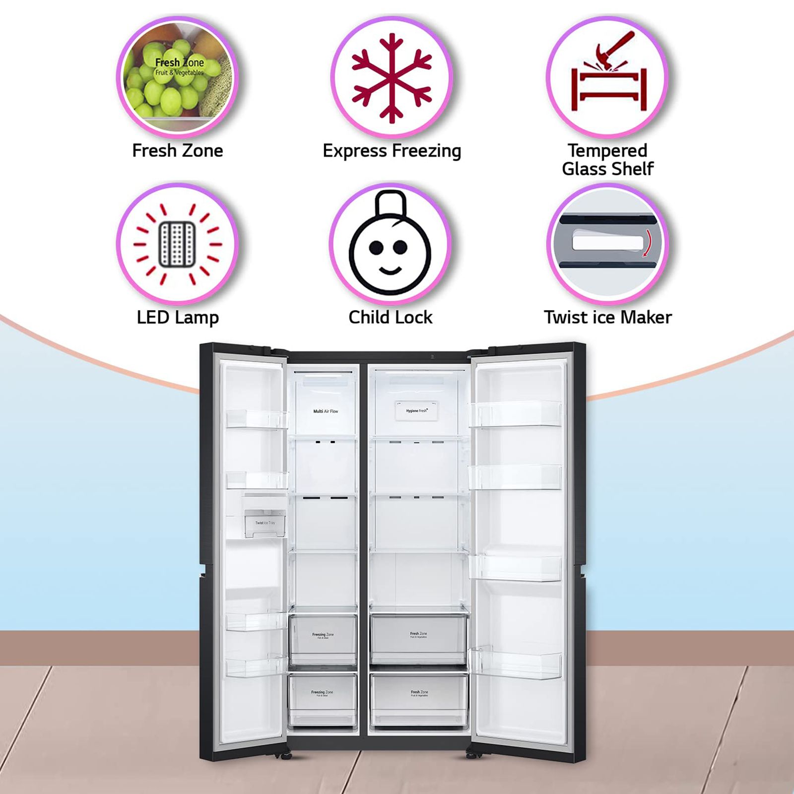 LG 694 Litres Frost Free Side by Side Refrigerator with Door Cooling Plus Technology (GC-B257SQUV.AMCQEB, Matte Black)_17