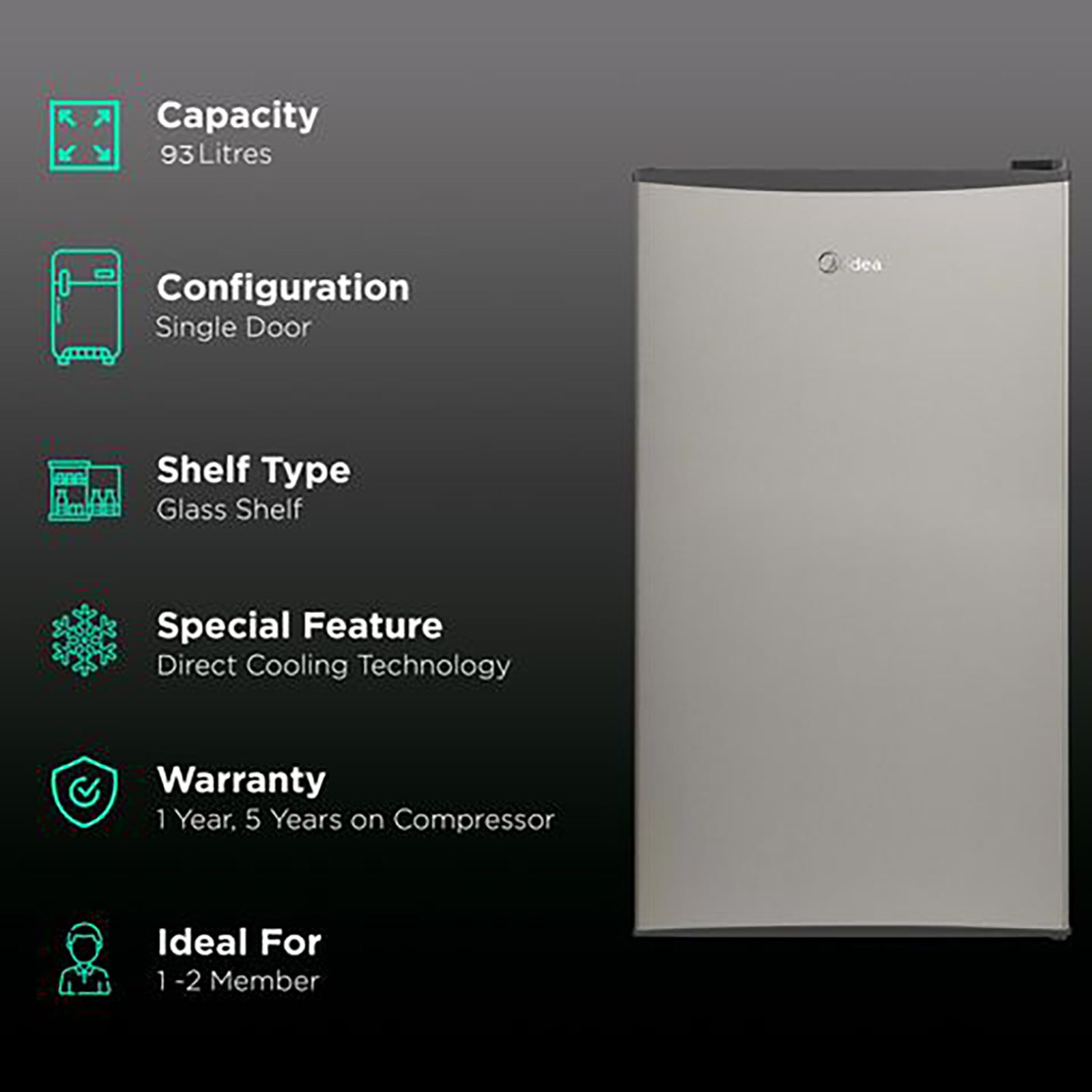 Midea Mini Bar 93 Litres 1 Star Direct Cool Single Door Mini Refrigerator with Reversible Door (MDRD142FGF03, Silver) Midea Mini Bar 93 Litres 1 Star Direct Cool Single Door Mini Refrigerator with Reversible Door (MDRD142FGF03, Silver)_2