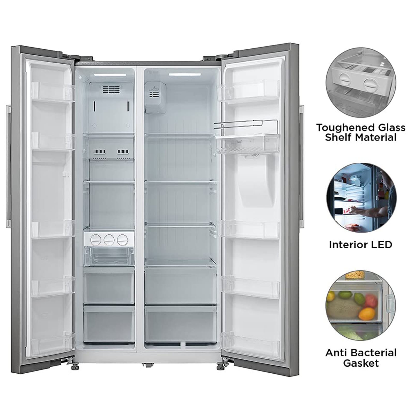 Midea 591 Litres Frost Free Side by Side Refrigerator with Water Dispenser (MRF5920WDSSF, Silver)_13