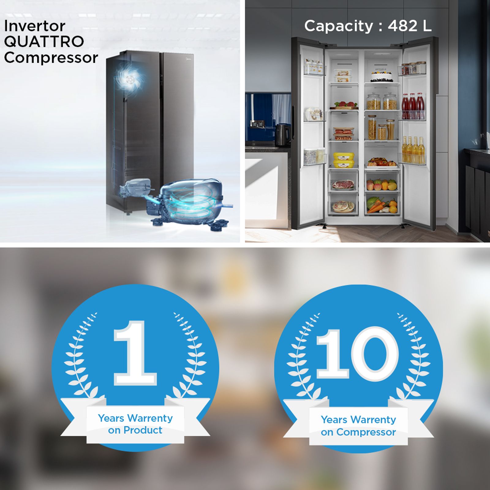 Midea 482 Litres Frost Free Side by Side Refrigerator with Multi Air Flow System (MDRS619FGG28AIND, Black Jazz) Midea 482 Litres Frost Free Side by Side Refrigerator with Multi Air Flow System (MDRS619FGG28AIND, Black Jazz)_16