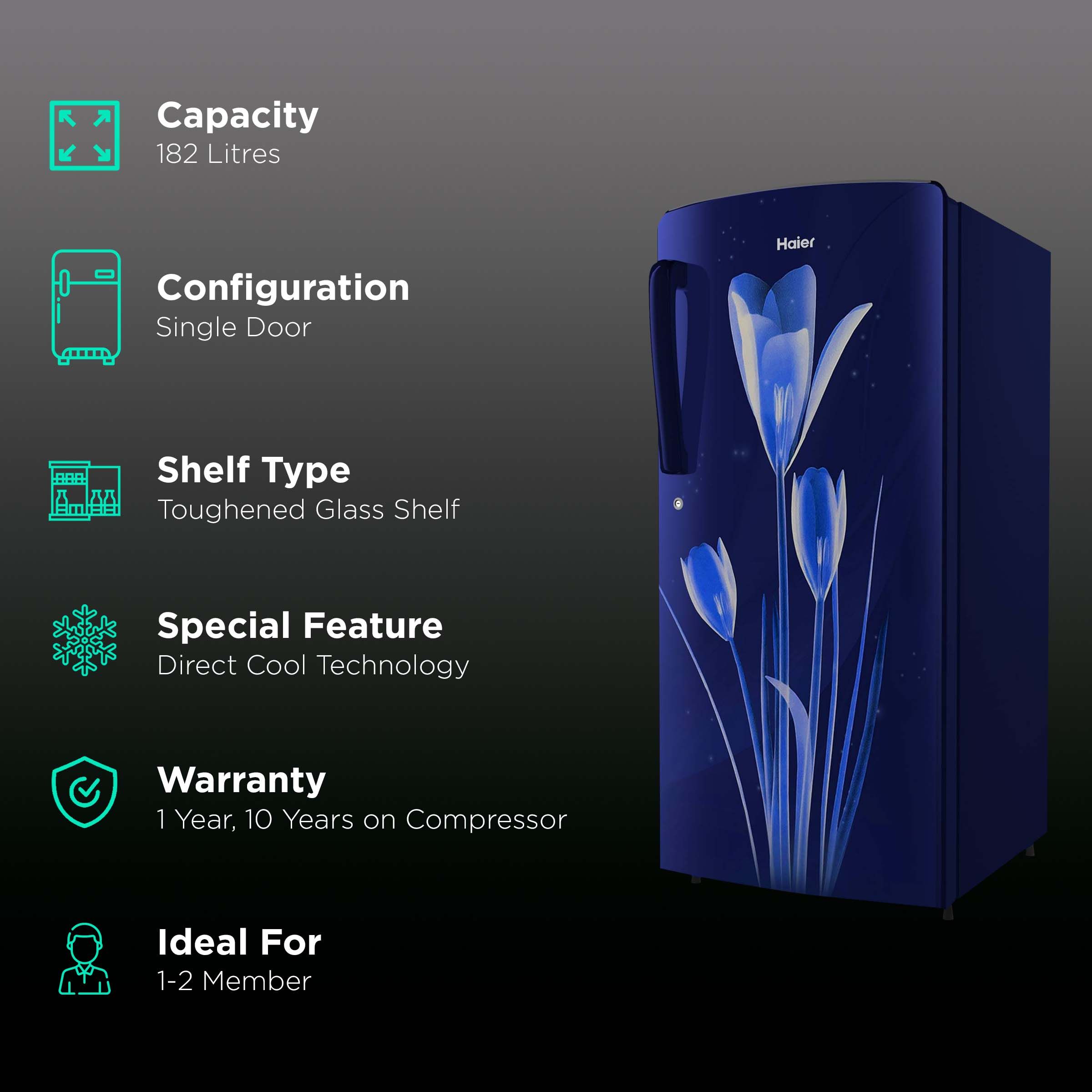 Haier 182 Liters 2 Star Direct Cool Single Door Refrigerator with Stabilizer Free Operation (HED-18BML, Marine Lily) Haier 182 Liters 2 Star Direct Cool Single Door Refrigerator with Stabilizer Free Operation (HED-18BML, Marine Lily)_2