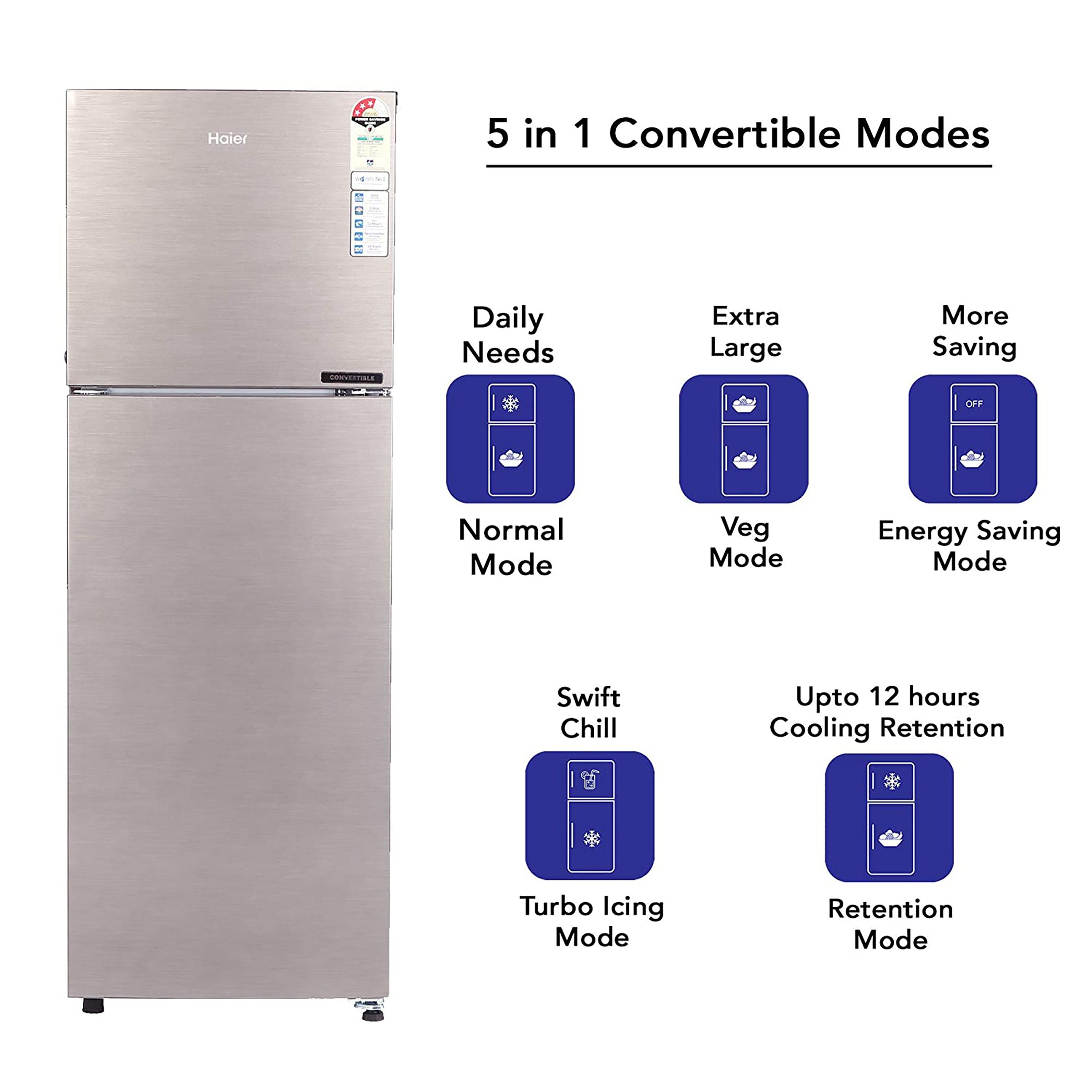 Haier 258 Litres 2 Star Frost Free Double Door Convertible Refrigerator with Turbo Icing Technology (HEF-25TDS, Dazzle Steel) Haier 258 Litres 2 Star Frost Free Double Door Convertible Refrigerator with Turbo Icing Technology (HEF-25TDS, Dazzle Steel)_18