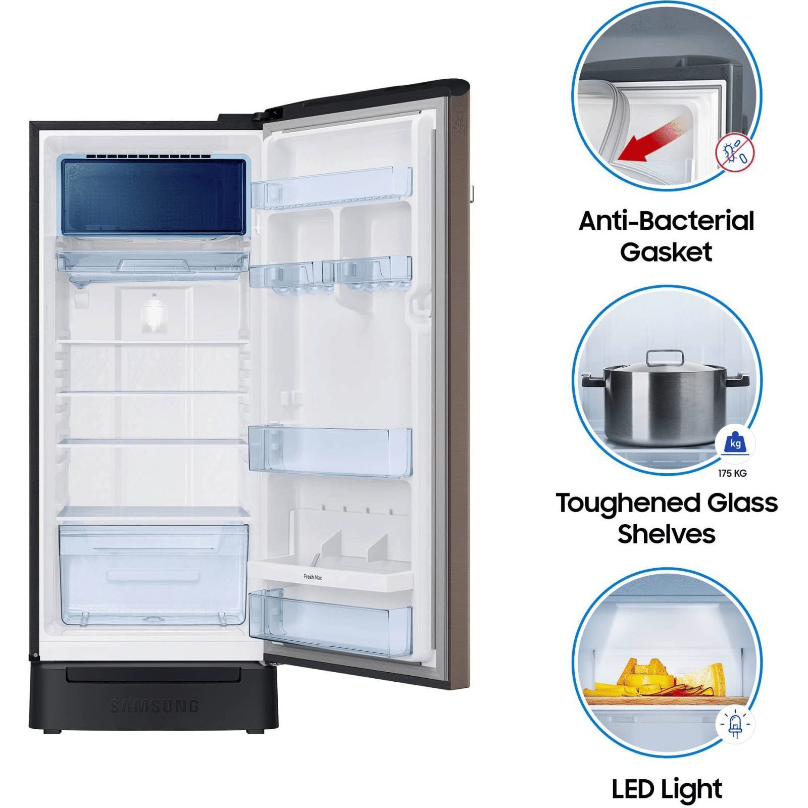 SAMSUNG 225 Liters 5 Star Direct Cool Single Door Refrigerator with Stabilizer Free Operation (RR23A2F3WDX/HL, Luxe Brown) SAMSUNG 225 Liters 5 Star Direct Cool Single Door Refrigerator with Stabilizer Free Operation (RR23A2F3WDX/HL, Luxe Brown)_14