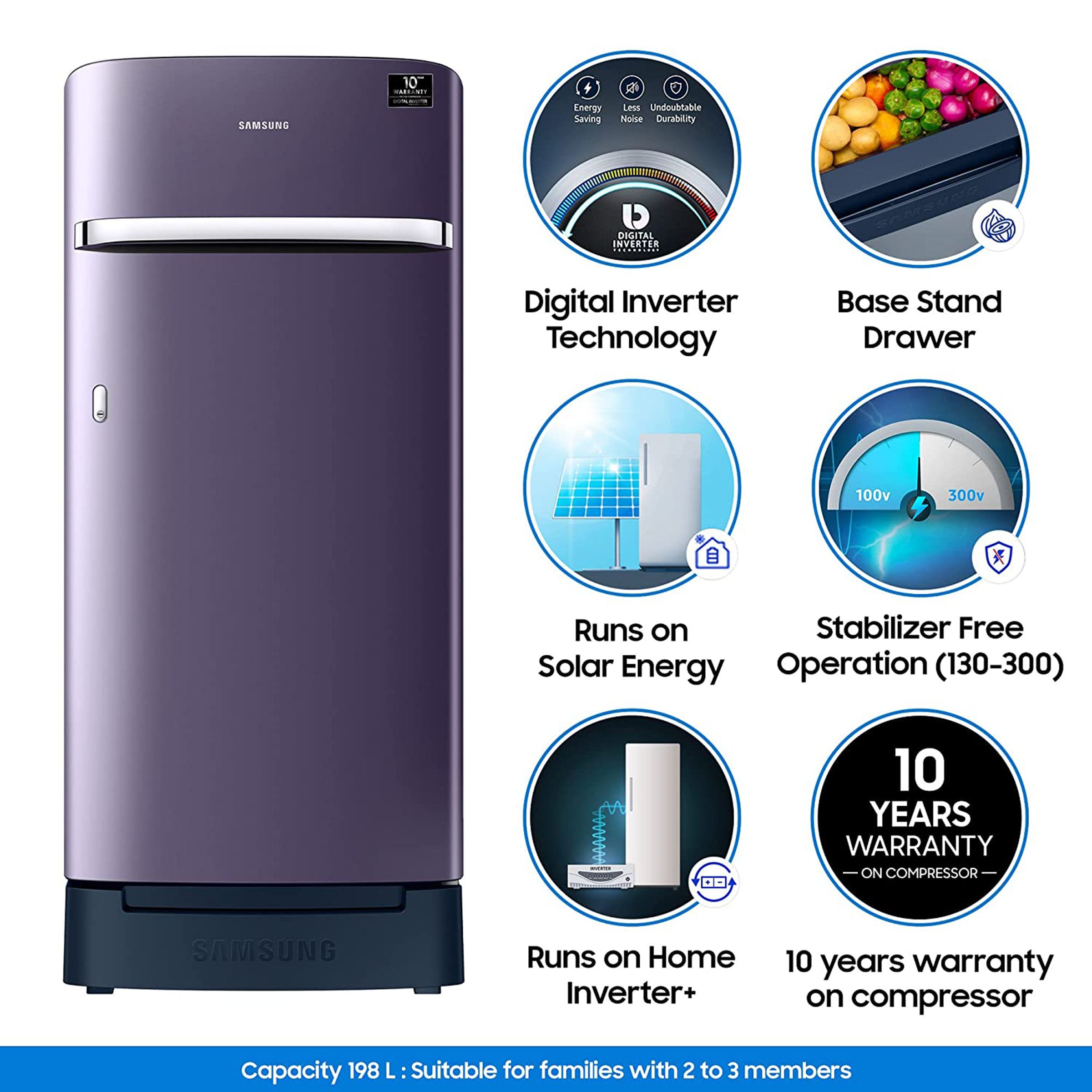 SAMSUNG 198 Liters 4 Star Direct Cool Single Door Refrigerator with Stabilizer Free Operation (RR21A2H2XUT/HL, Pebble Blue)_17
