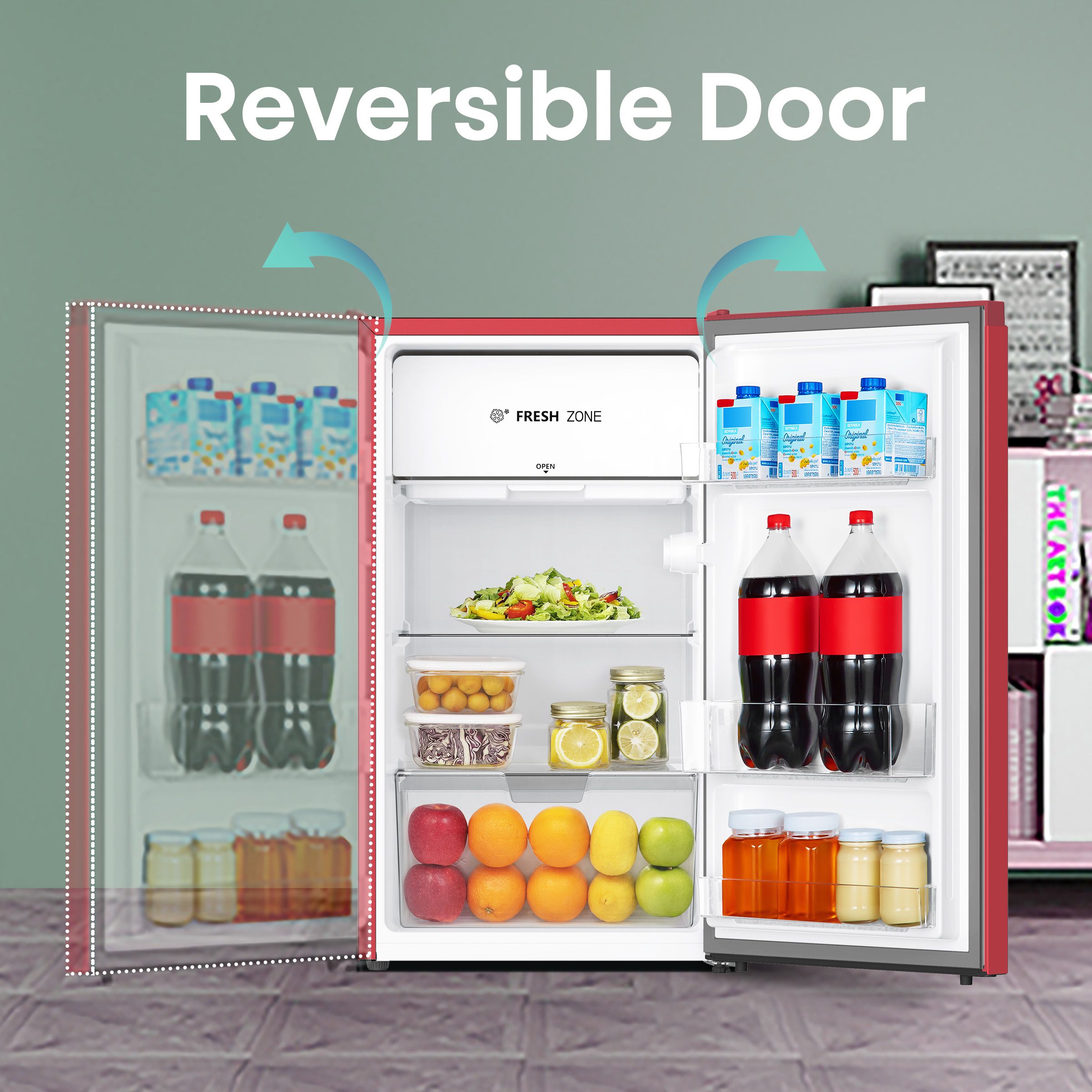 Hisense 94 Litres 2 Star Direct Cool Single Door Refrigerator with 2 Liters Beverage Storage (RR94D4SRN, Red)_11