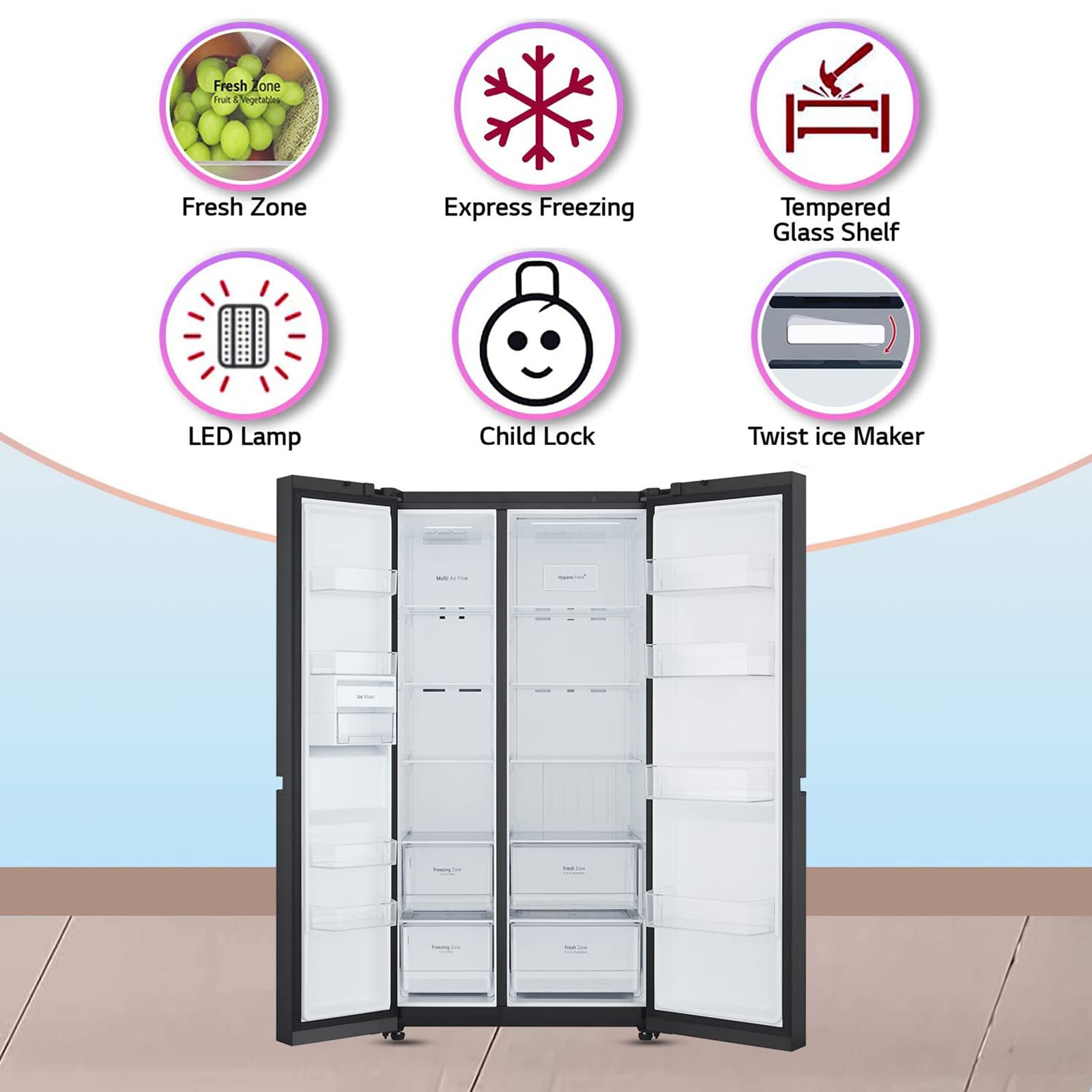 LG 694 Litres Frost Free Side by Side Refrigerator with Multi Air Flow System (GC-B257UGBM, Black Mirror) LG 694 Litres Frost Free Side by Side Refrigerator with Multi Air Flow System (GC-B257UGBM, Black Mirror)_14