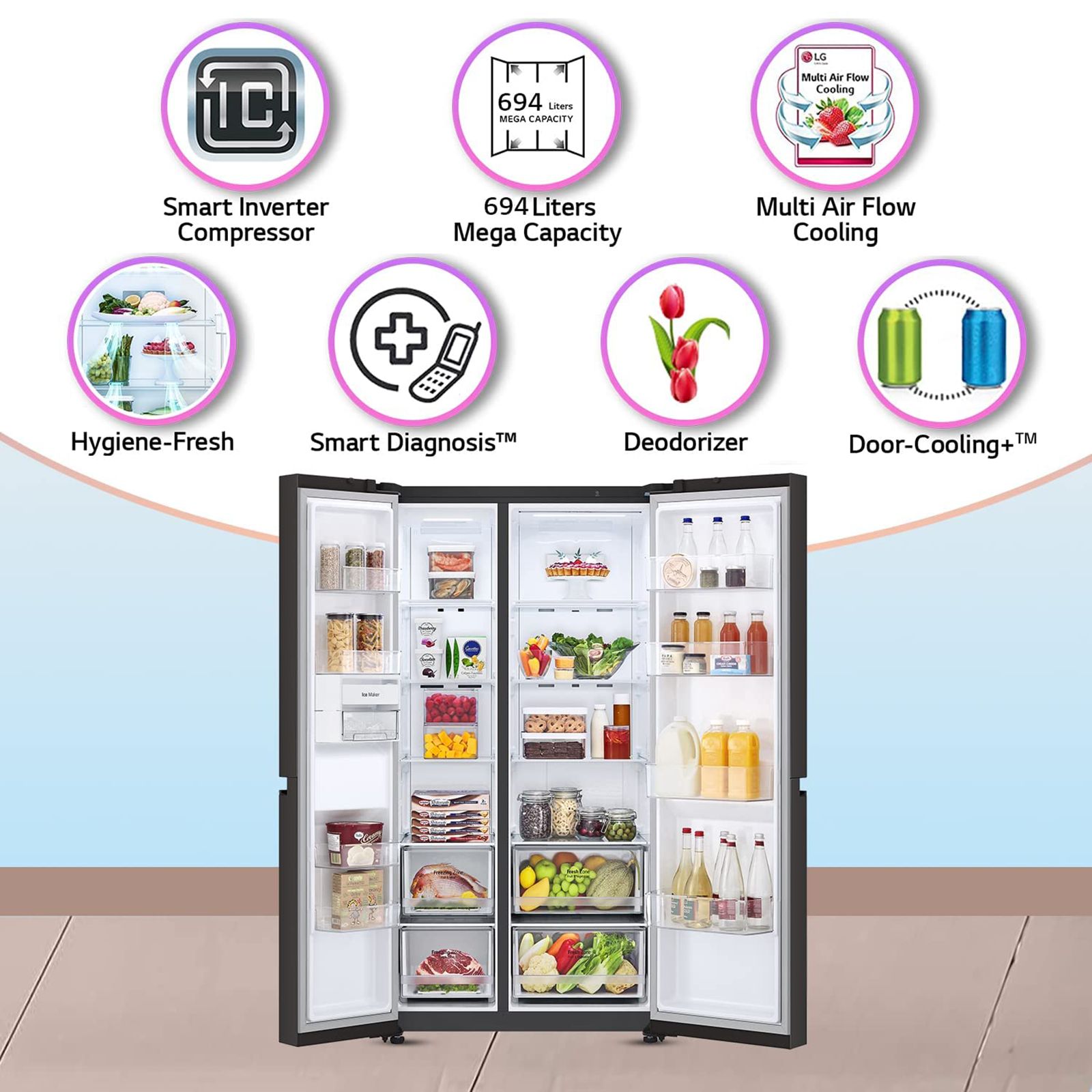 LG 694 Litres Frost Free Side by Side Refrigerator with Multi Air Flow System (GC-B257UGBM, Black Mirror) LG 694 Litres Frost Free Side by Side Refrigerator with Multi Air Flow System (GC-B257UGBM, Black Mirror)_15