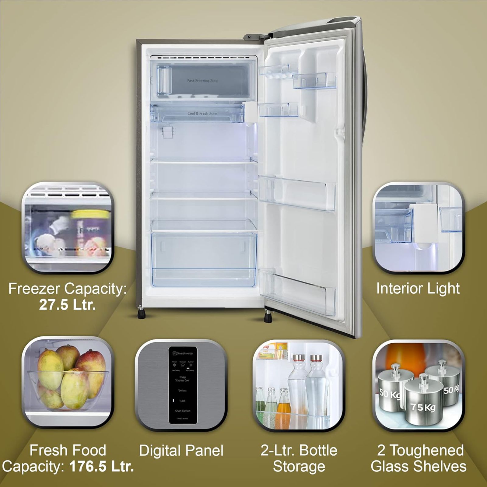 LG 201 Litres 4 Star Direct Cool Single Door Refrigerator with Smart Connect (GL-B211CPZY, Dim Grey)_16