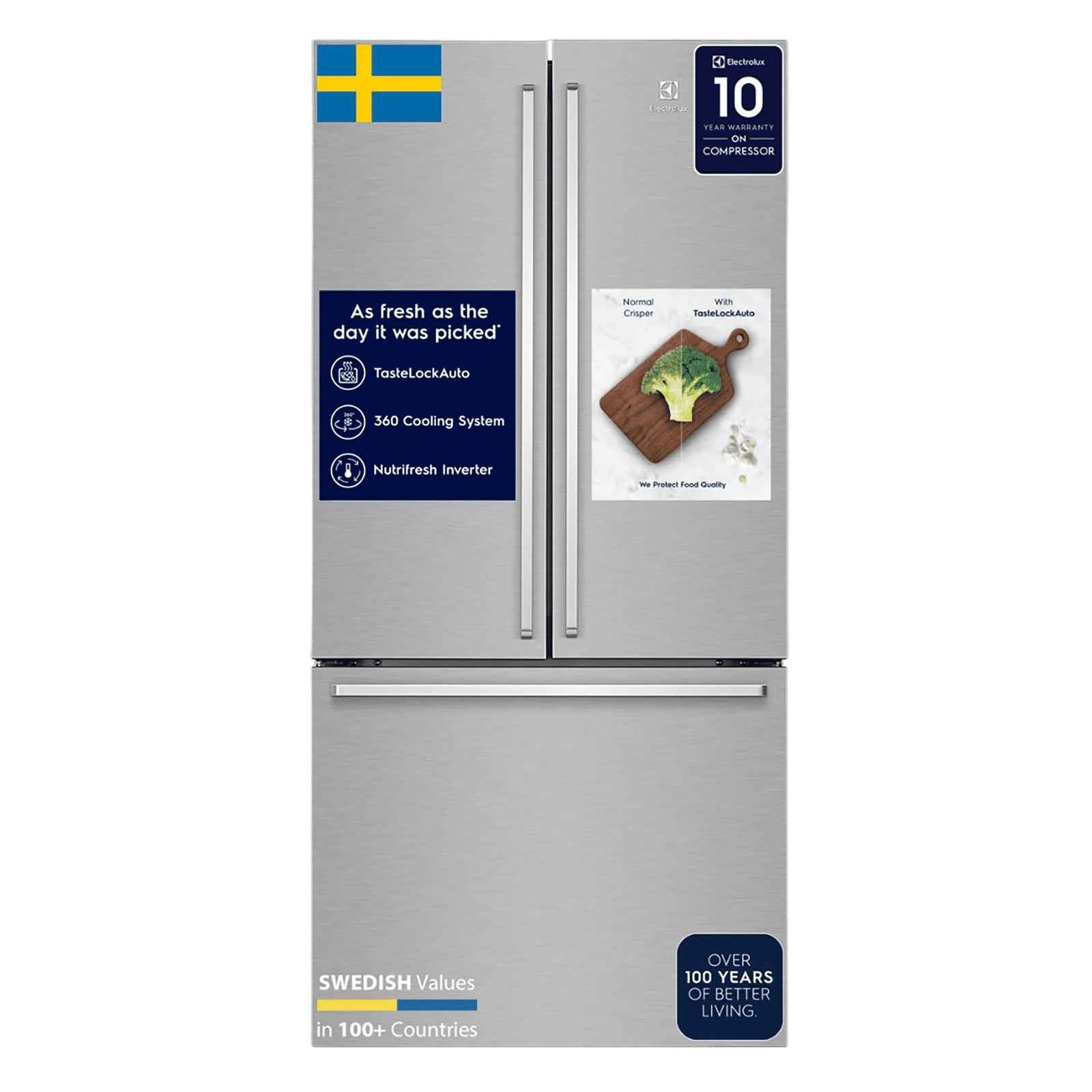 Electrolux UltimateTaste 700 524 Litres Frost Free French Door Refrigerator with NutriFresher Inverter Compressor (EHE5224C-A NIN, Arctic Silver) Electrolux UltimateTaste 700 524 Litres Frost Free French Door Refrigerator with NutriFresher Inverter Compressor (EHE5224C-A NIN, Arctic Silver)_1