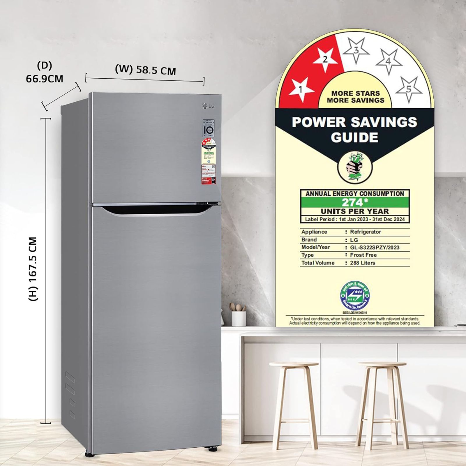 LG 288 Litres 2 Star Frost Free Double Door Convertible Refrigerator with Multi Air Flow (GL-S322SPZY.APZZEB, Shiny Steel) LG 288 Litres 2 Star Frost Free Double Door Convertible Refrigerator with Multi Air Flow (GL-S322SPZY.APZZEB, Shiny Steel)_13
