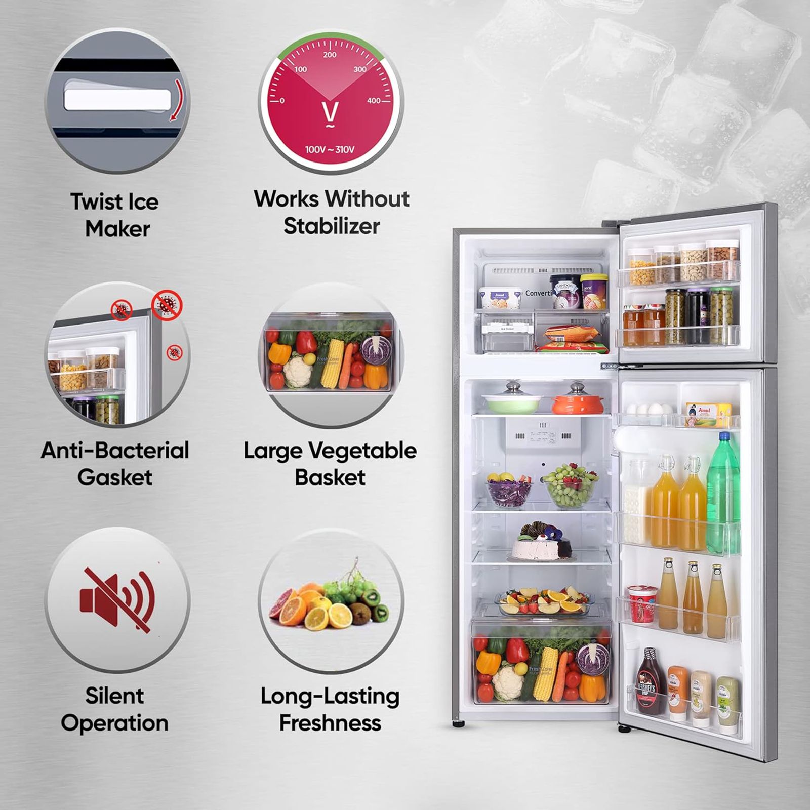 LG 288 Litres 2 Star Frost Free Double Door Convertible Refrigerator with Multi Air Flow (GL-S322SPZY.APZZEB, Shiny Steel) LG 288 Litres 2 Star Frost Free Double Door Convertible Refrigerator with Multi Air Flow (GL-S322SPZY.APZZEB, Shiny Steel)_14