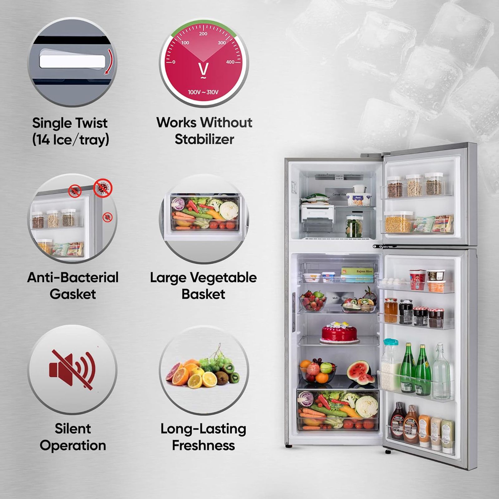LG 322 Litres 2 Star Frost Free Double Door Convertible Refrigerator with Stabilizer Free Operation (GL-T342TPZY.APZZEBN, Shiny Steel) LG 322 Litres 2 Star Frost Free Double Door Convertible Refrigerator with Stabilizer Free Operation (GL-T342TPZY.APZZEBN, Shiny Steel)_15