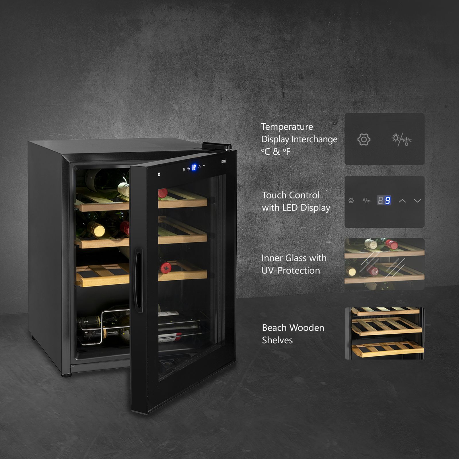 KAFF KWC 42 Litres 16 Bottles Wine Cooler (Child Lock, WC42BW, Black)_9
