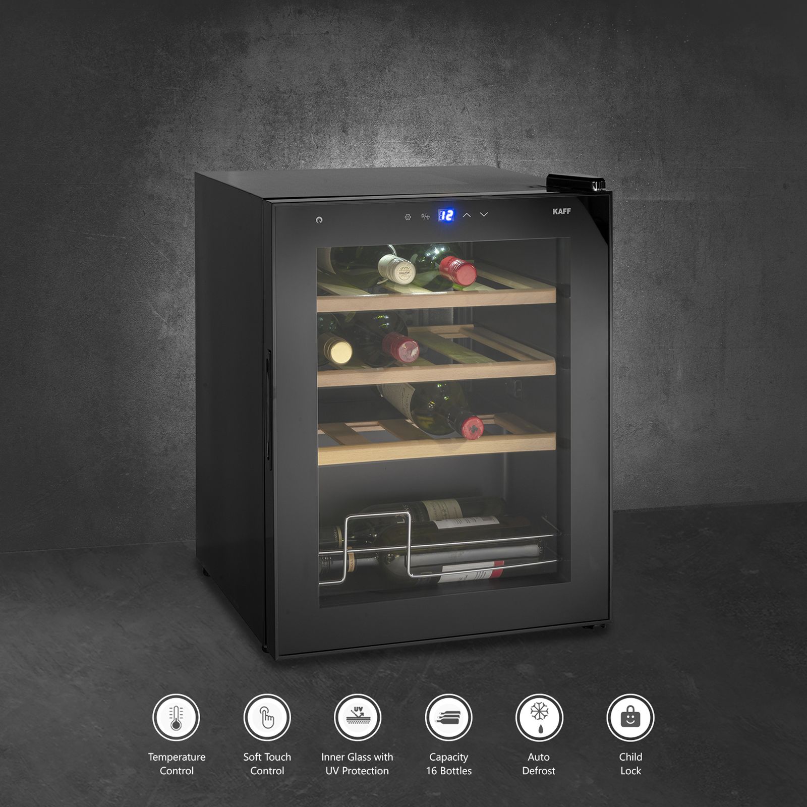 KAFF KWC 42 Litres 16 Bottles Wine Cooler (Child Lock, WC42BW, Black)_10