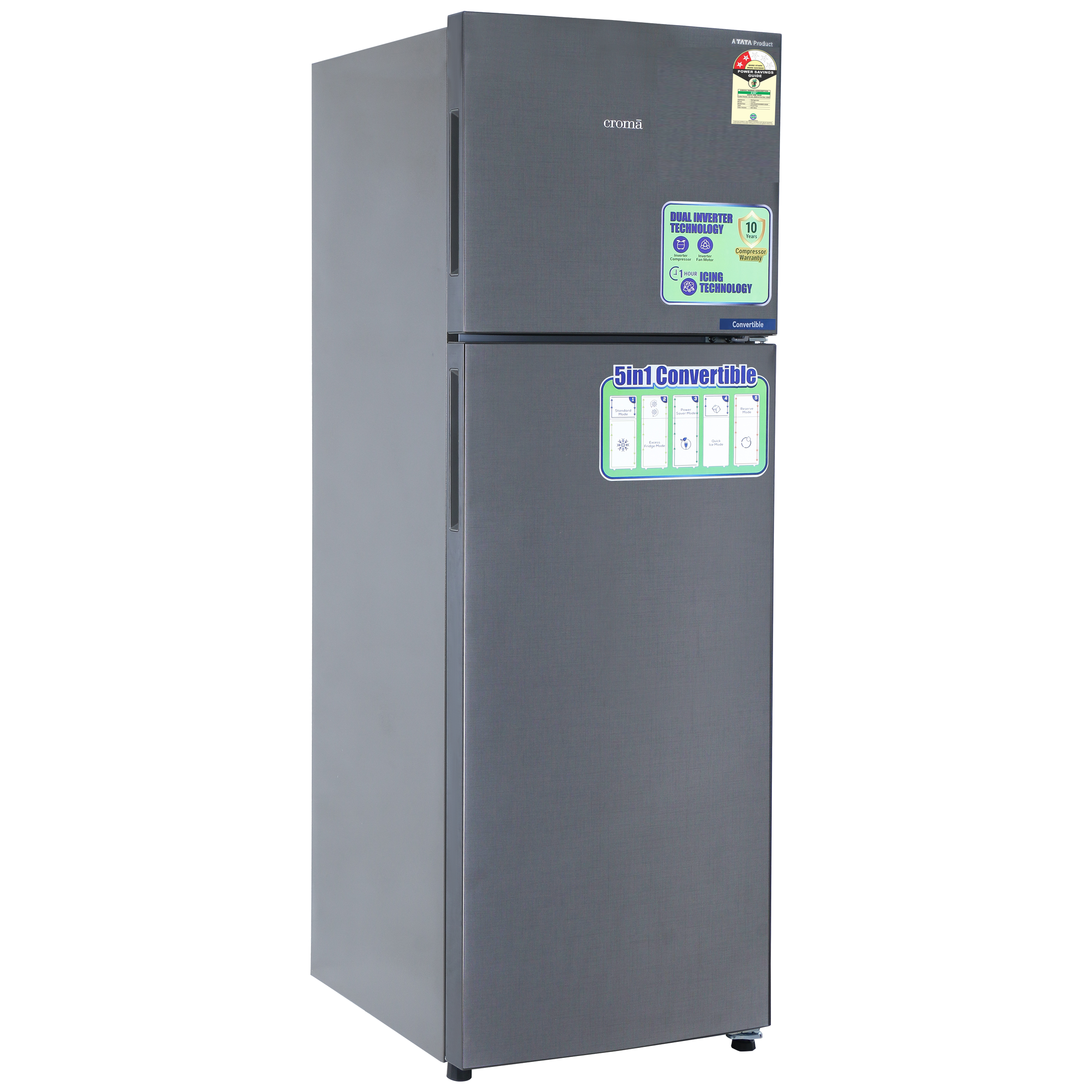 Croma 240 Litres 2 Star Frost Free Double Door Convertible Refrigerator with Dual Inverter Technology ( Criss Cross Metallic Grey)_11