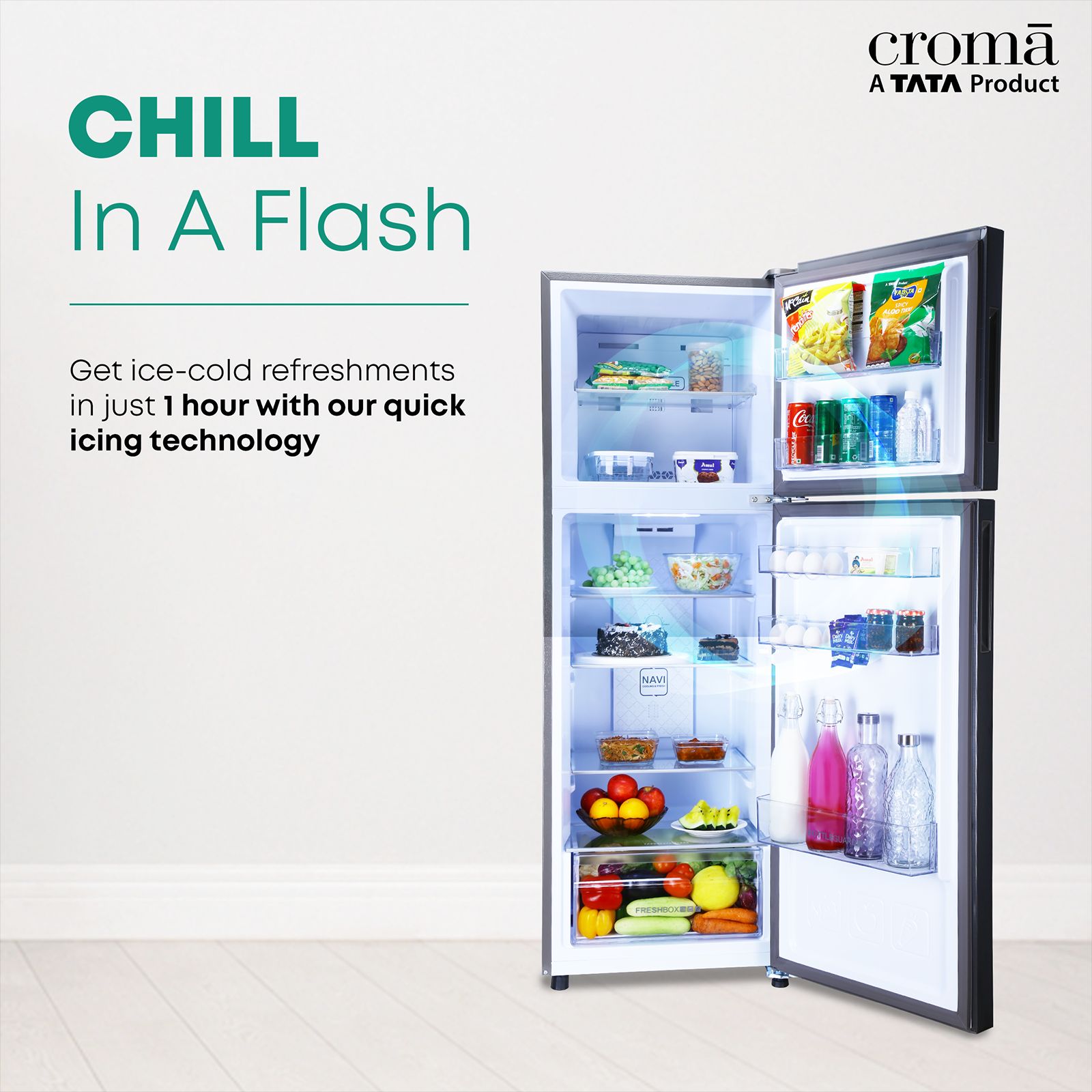 Croma 240 Litres 3 Star Frost Free Double Door Convertible Refrigerator with Dual Inverter Technology ( Criss Cross Metallic Grey)_10