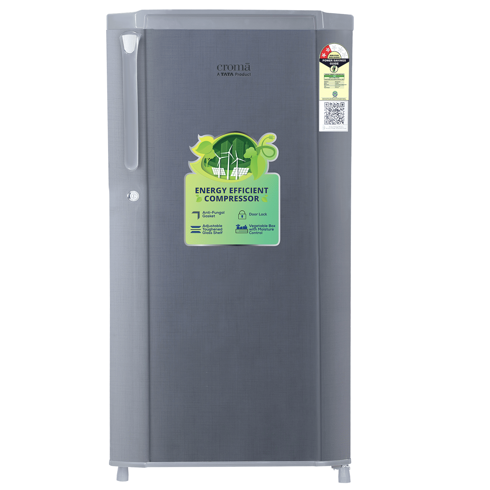 Croma 165 Litres 2 Star Direct Cool Single Door Refrigerator with Anti Fungal Gasket ( Criss Cross Metallic Grey)_1