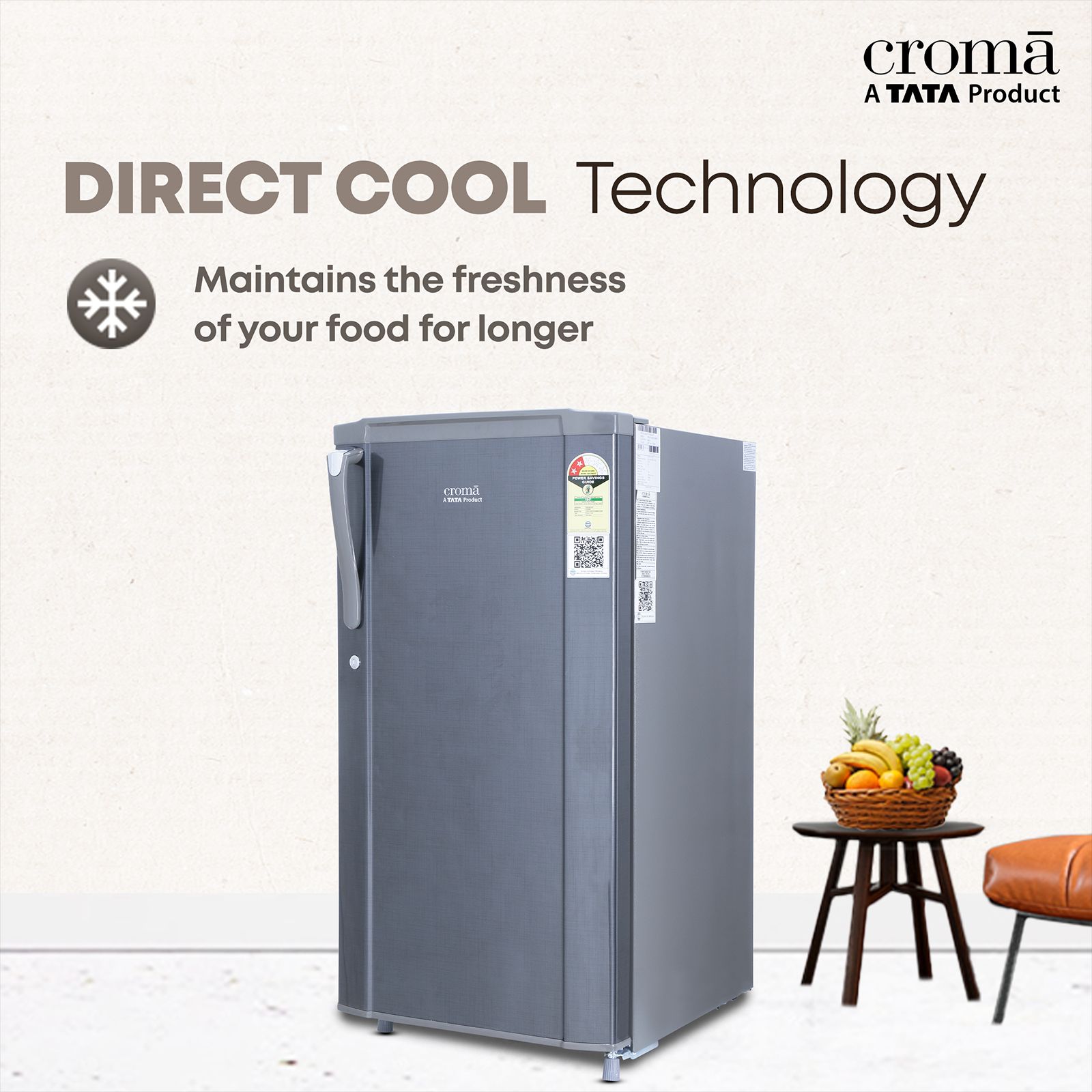 Croma 185 Litres 2 Star Direct Cool Single Door Refrigerator with Anti Fungal Gasket ( Criss Cross Metallic Grey) Croma 185 Litres 2 Star Direct Cool Single Door Refrigerator with Anti Fungal Gasket ( Criss Cross Metallic Grey)_8