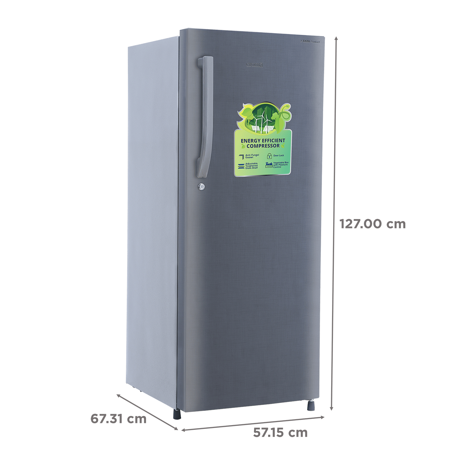Croma 215 Litres 2 Star Direct Cool Single Door Refrigerator with Anti Fungal Gasket ( Criss Cross Metallic Grey) Croma 215 Litres 2 Star Direct Cool Single Door Refrigerator with Anti Fungal Gasket ( Criss Cross Metallic Grey)_3