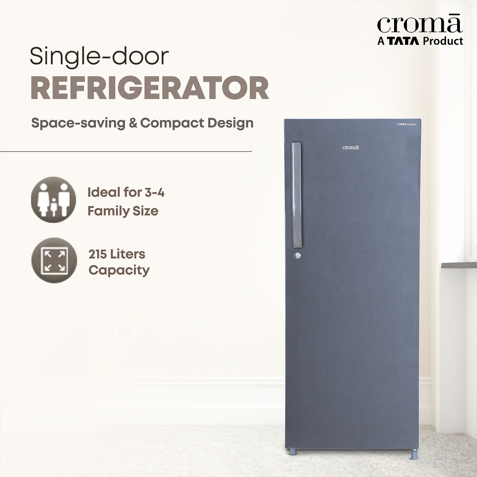 Croma 215 Litres 2 Star Direct Cool Single Door Refrigerator with Anti Fungal Gasket ( Criss Cross Metallic Grey) Croma 215 Litres 2 Star Direct Cool Single Door Refrigerator with Anti Fungal Gasket ( Criss Cross Metallic Grey)_5