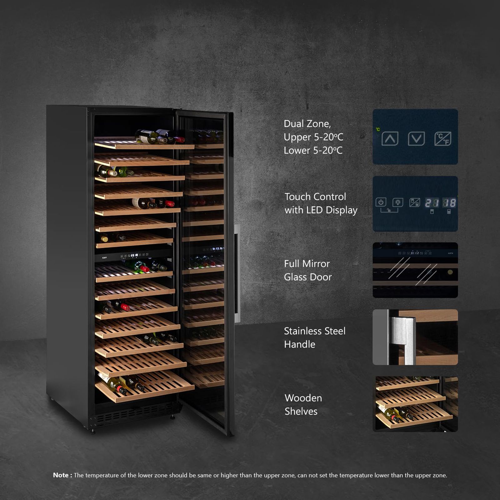 KAFF 418 Litres 171 Bottles Wine Cooler (Inner Glass with UV Protection, WC 418 DZ, Black) KAFF 418 Litres 171 Bottles Wine Cooler (Inner Glass with UV Protection, WC 418 DZ, Black)_8