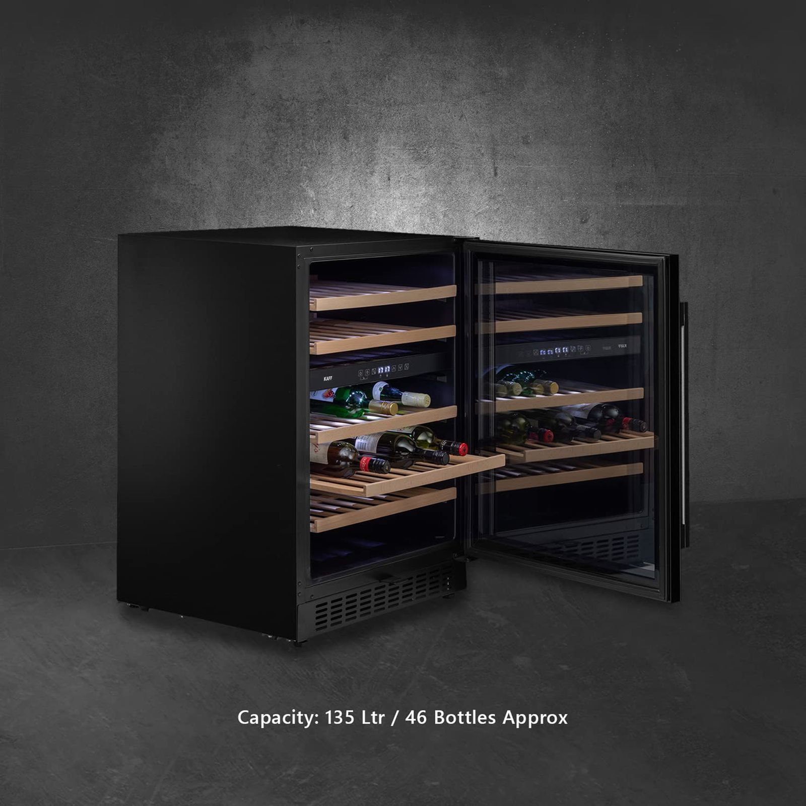 KAFF 135 Litres 46 Bottles Wine Cooler (Inner Glass with UV Protection, WC 135 DZ, Black)_10