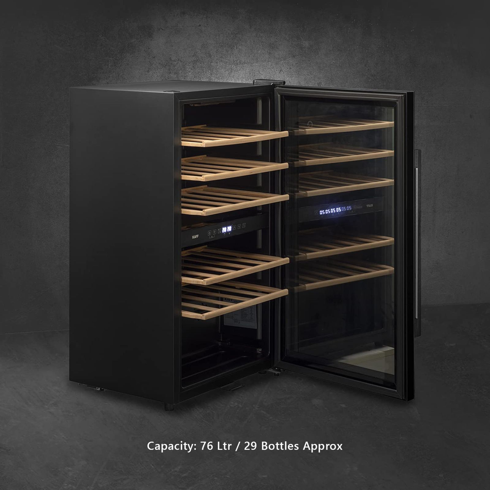 KAFF 76 Litres 29 Bottles Wine Cooler (Inner Glass with UV Protection, WC 76 DZ, Black)_11