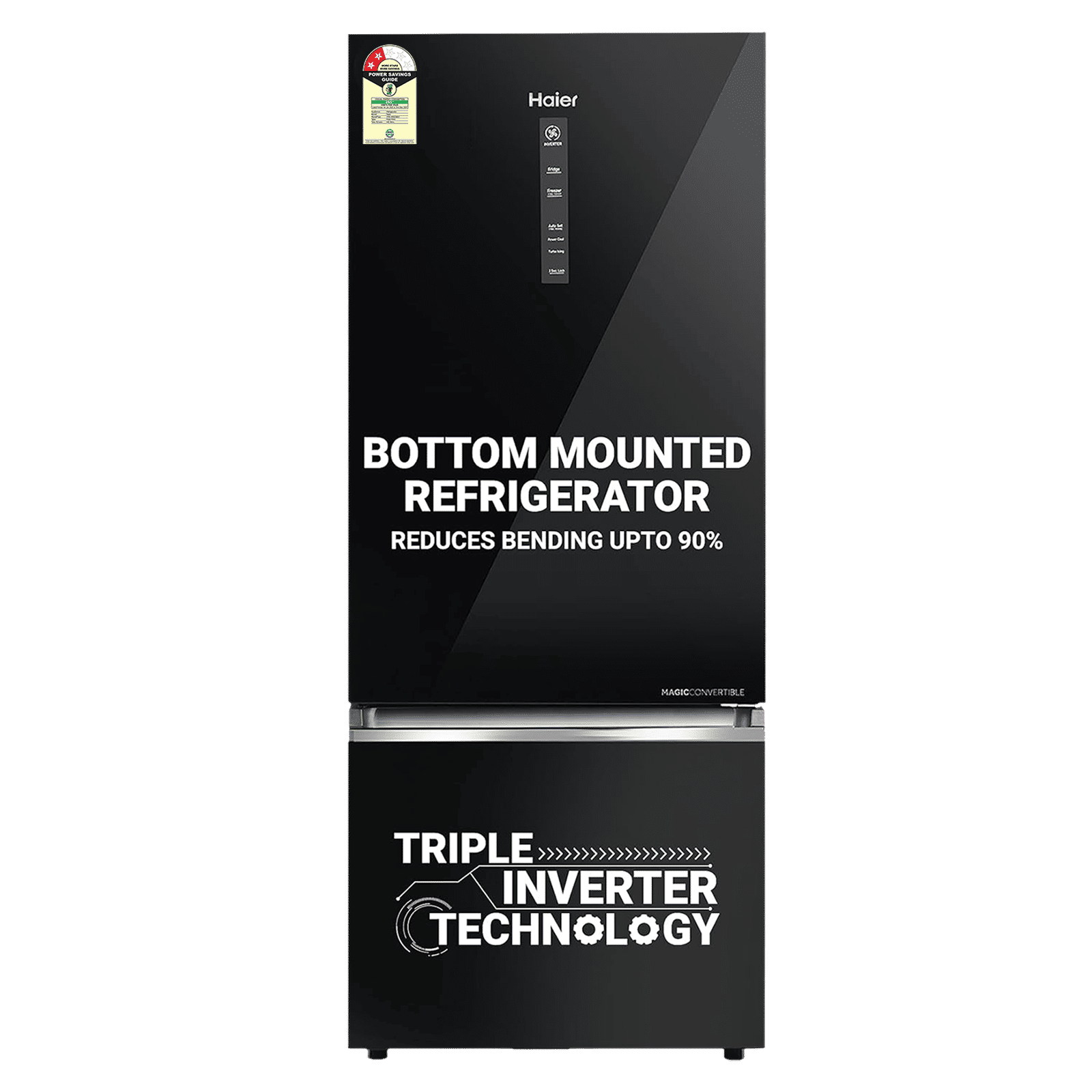 Haier 445 Litres 2 Star Frost Free Double Door Bottom Mount Convertible Refrigerator with Triple Inverter Technology (HRB-4952CKG-P, Black Glass) Haier 445 Litres 2 Star Frost Free Double Door Bottom Mount Convertible Refrigerator with Triple Inverter Technology (HRB-4952CKG-P, Black Glass)_1