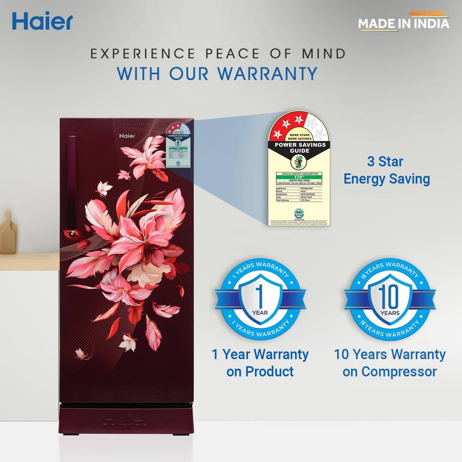 Haier 190 Litres 3 Star Direct Cool Single Door Refrigerator with Diamond Edge Freezing Technology (HRD-2103PRO-P, Red Opal) Haier 190 Litres 3 Star Direct Cool Single Door Refrigerator with Diamond Edge Freezing Technology (HRD-2103PRO-P, Red Opal)_16