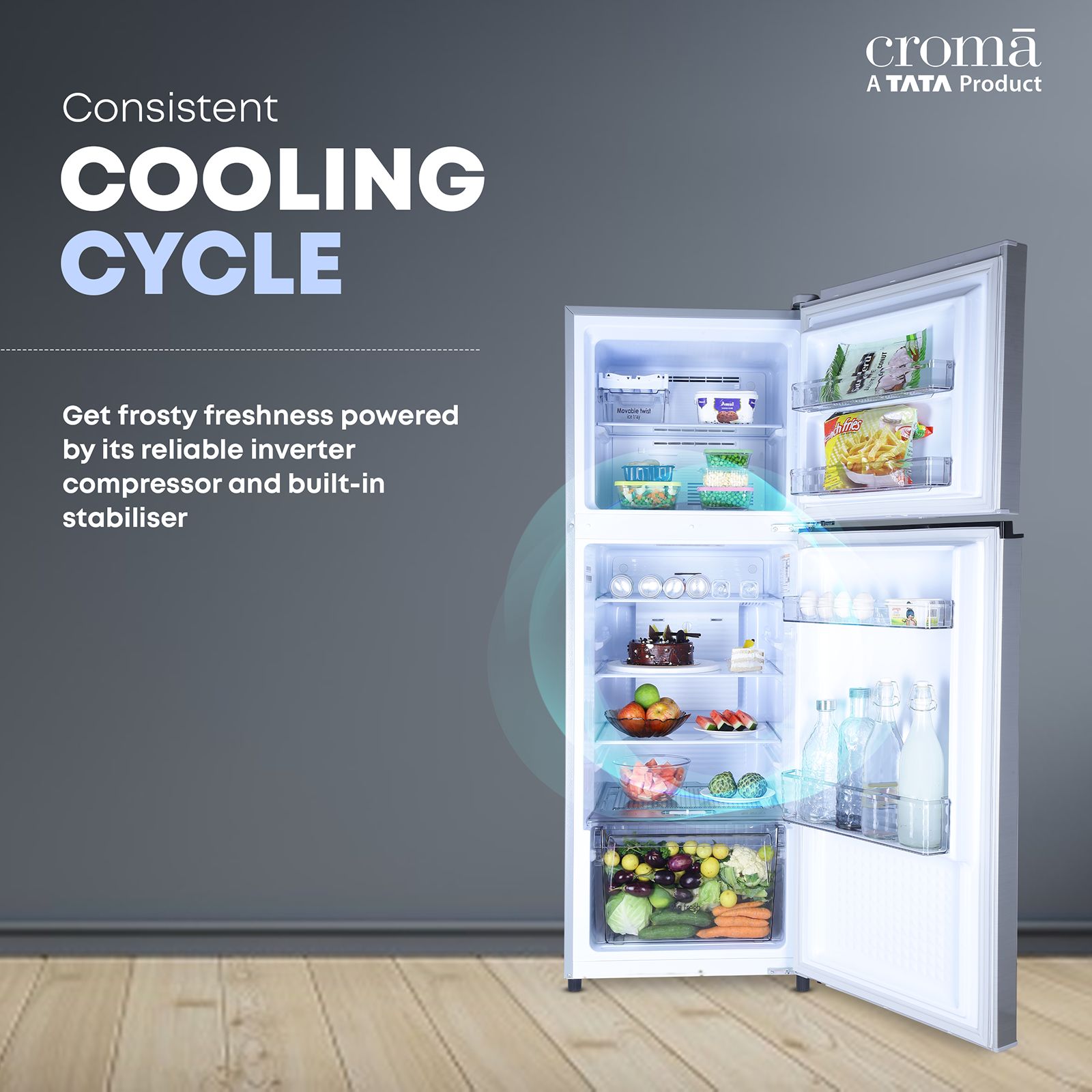 Croma 236 Litres 2 Star Frost Free Double Door Refrigerator with Inverter Technology ( Shining Silver)_6