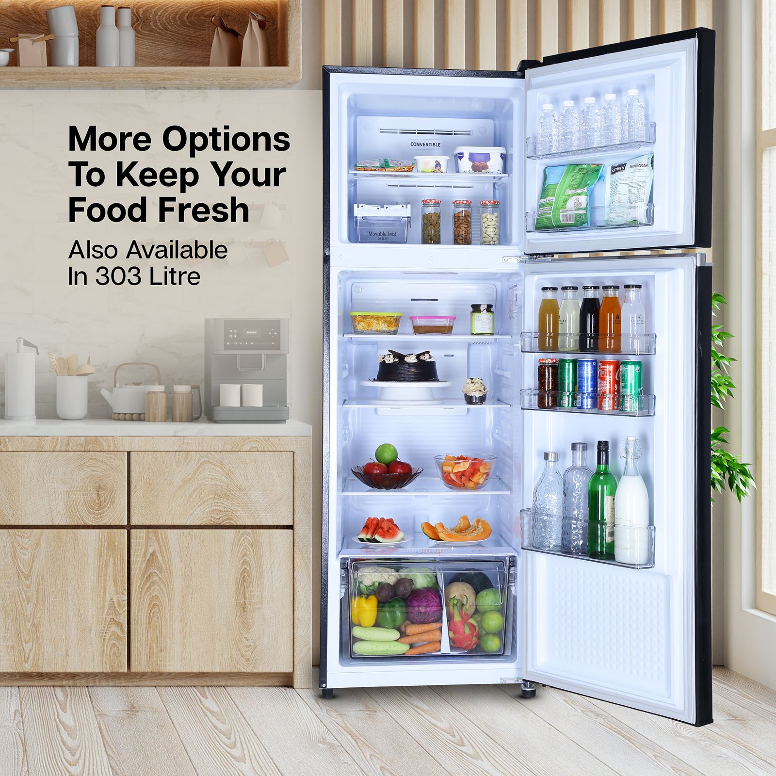 Croma 274 Litres 3 Star Frost Free Double Door Convertible Refrigerator with Inverter Technology ( Black Uniglass)_13