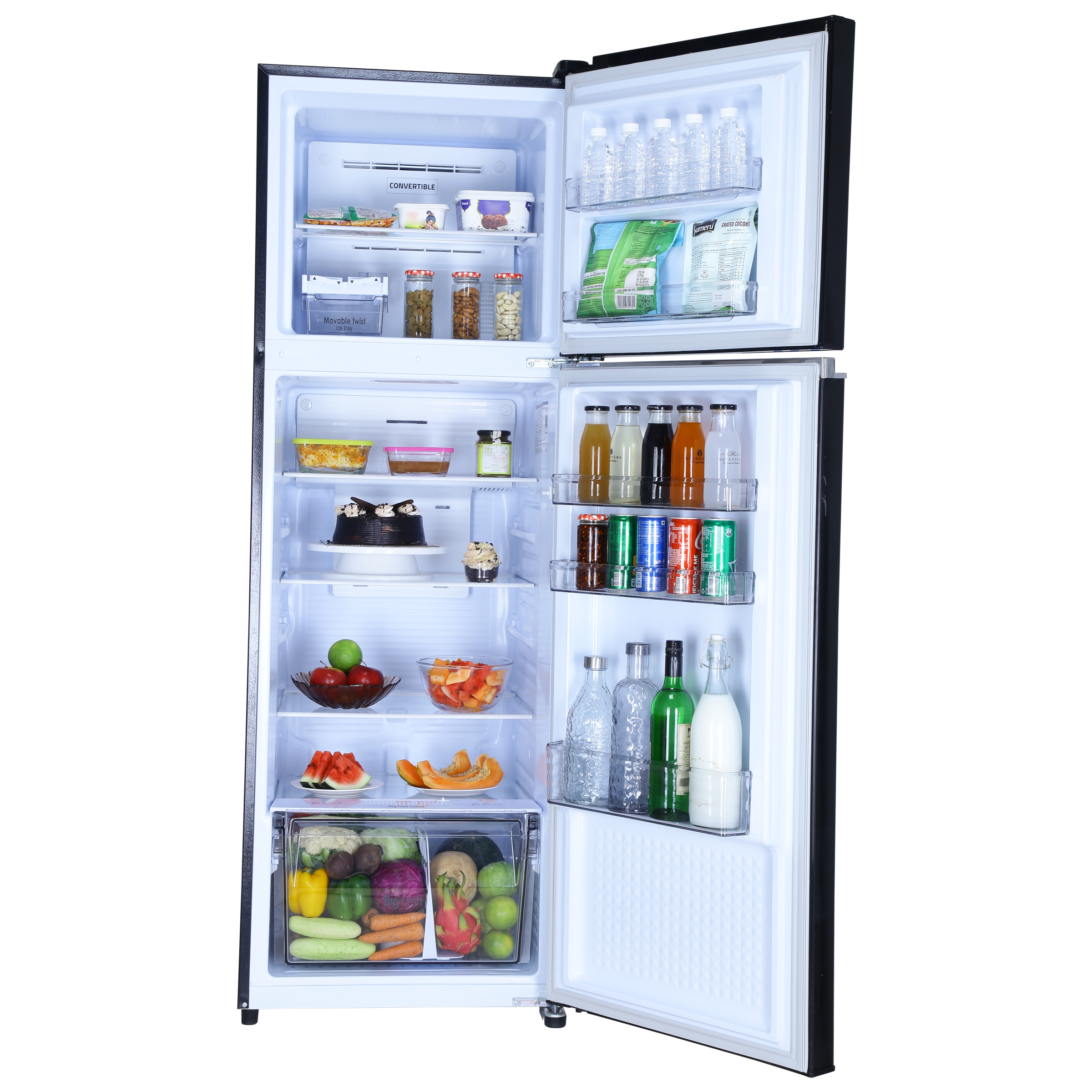 Croma 274 Litres 3 Star Frost Free Double Door Convertible Refrigerator with Inverter Technology ( Black Uniglass)_3
