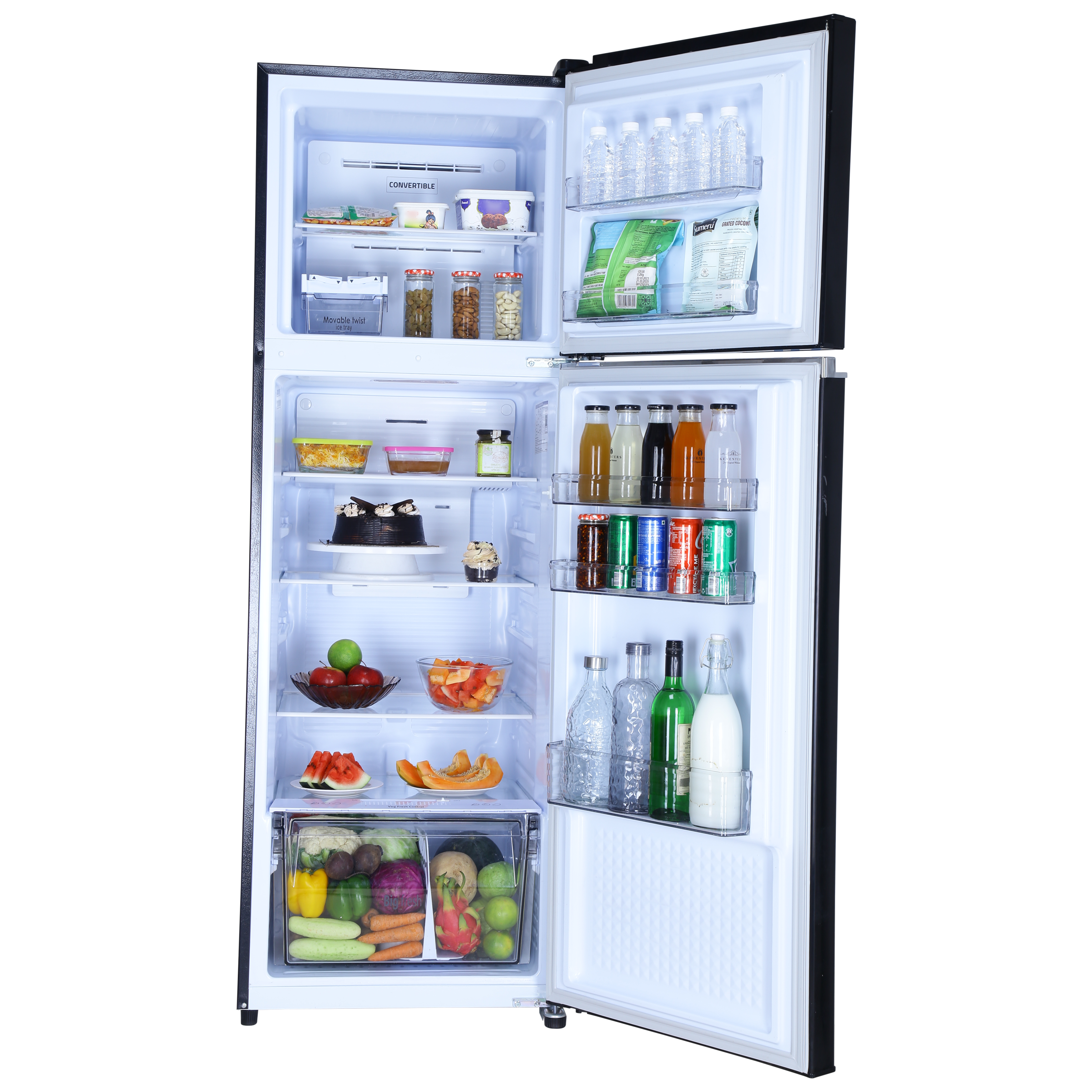 Croma 303 Litres 3 Star Frost Free Double Door Convertible Refrigerator with Inverter Technology ( Black Uniglass)_11