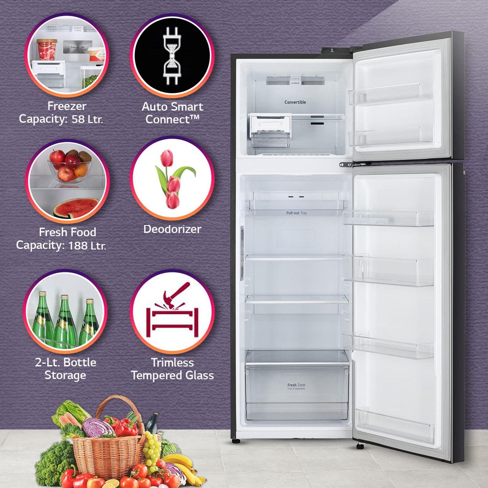 LG 246 Litres 3 Star Frost Free Double Door Convertible Refrigerator with Door Cooling Plus Technology (GL-T262TESX.AESZEB, Ebony Sheen)_12