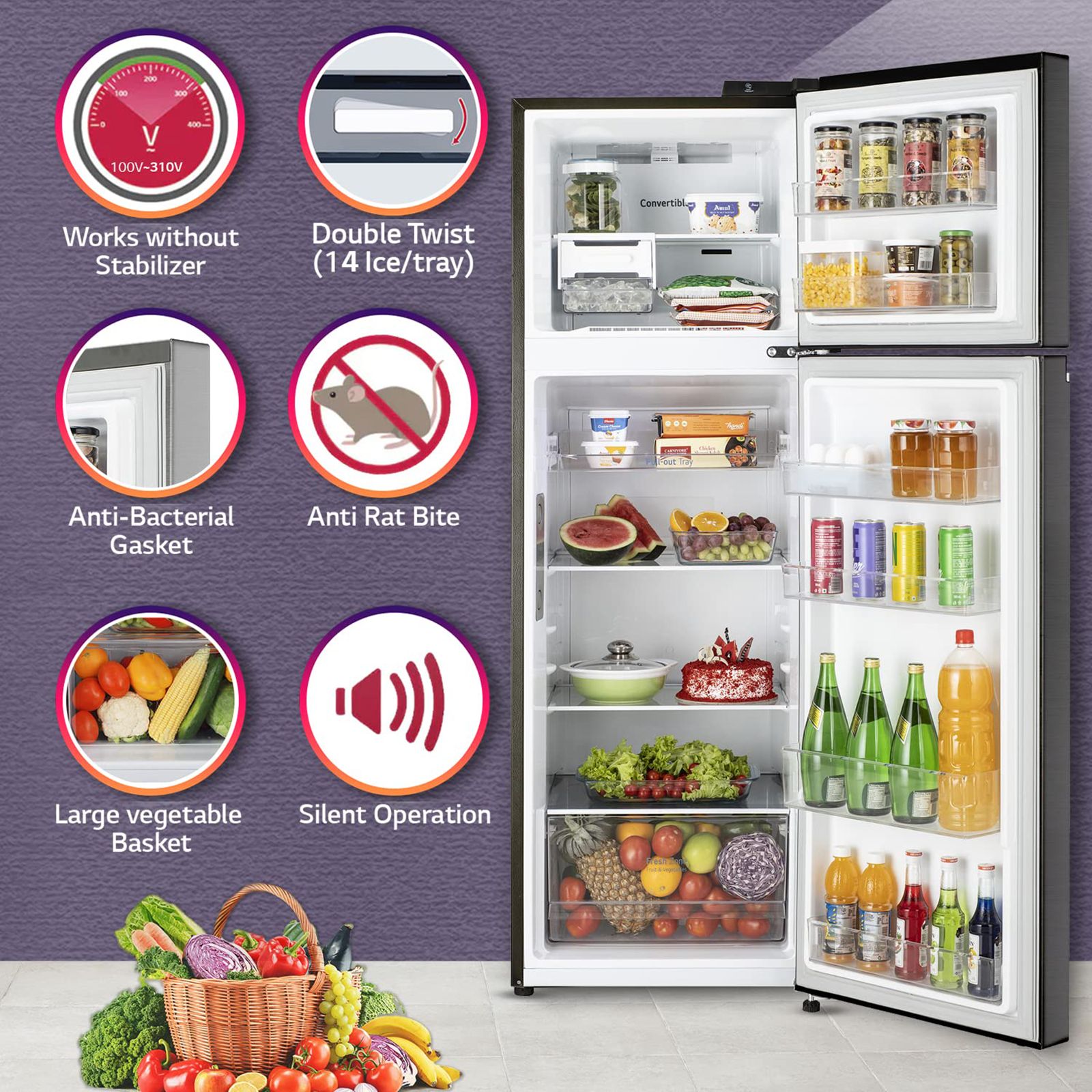 LG 246 Litres 3 Star Frost Free Double Door Convertible Refrigerator with Door Cooling Plus Technology (GL-T262TESX.AESZEB, Ebony Sheen)_13