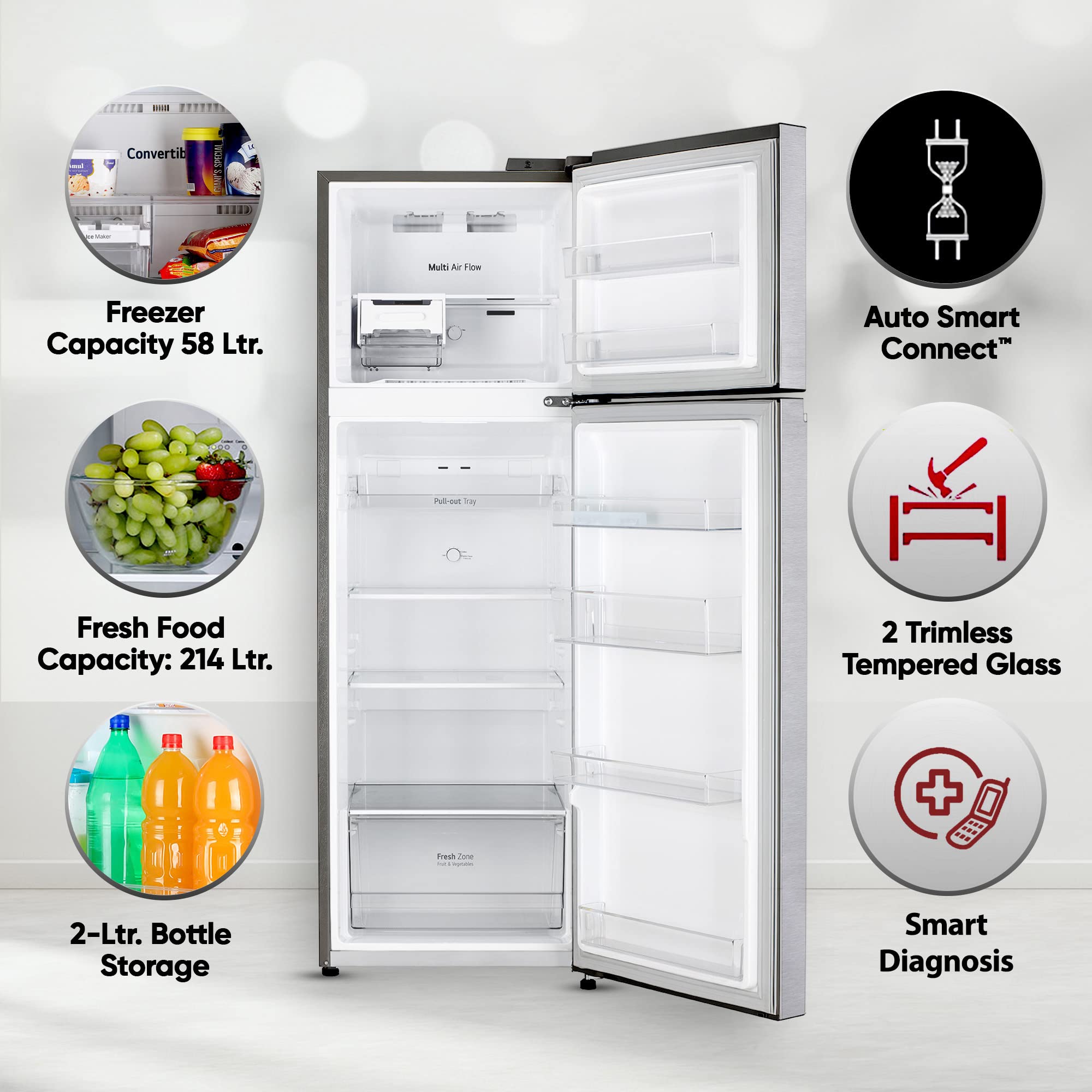 LG 272 Litres 2 Star Frost Free Double Door Refrigerator with Smart Diagnosis (GL-N312SDSY, Dazzle Steel) LG 272 Litres 2 Star Frost Free Double Door Refrigerator with Smart Diagnosis (GL-N312SDSY, Dazzle Steel)_16