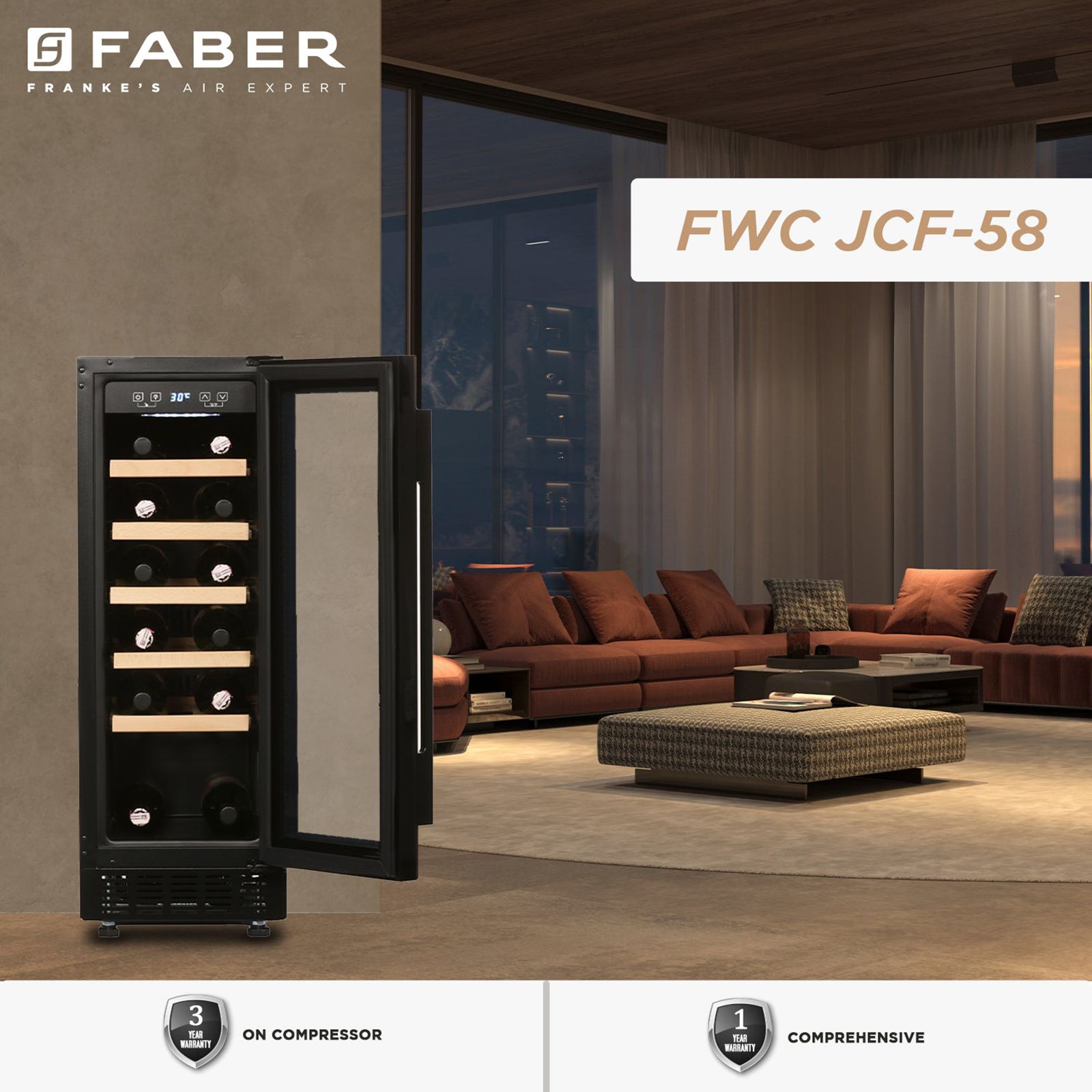 FABER 58 Litres 20 Bottles Wine Cooler (Triple Glazed Glass Door, FWCJCF58, Black)_11