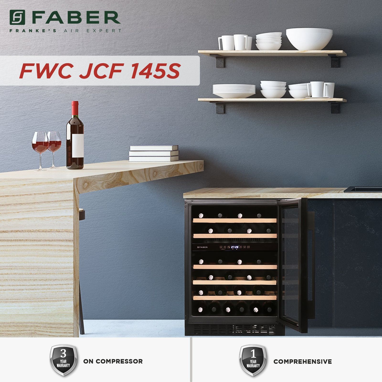 FABER 145 Litres 46 Bottles Wine Cooler (Dual Zone, FWC JCF 145S, Black)_14