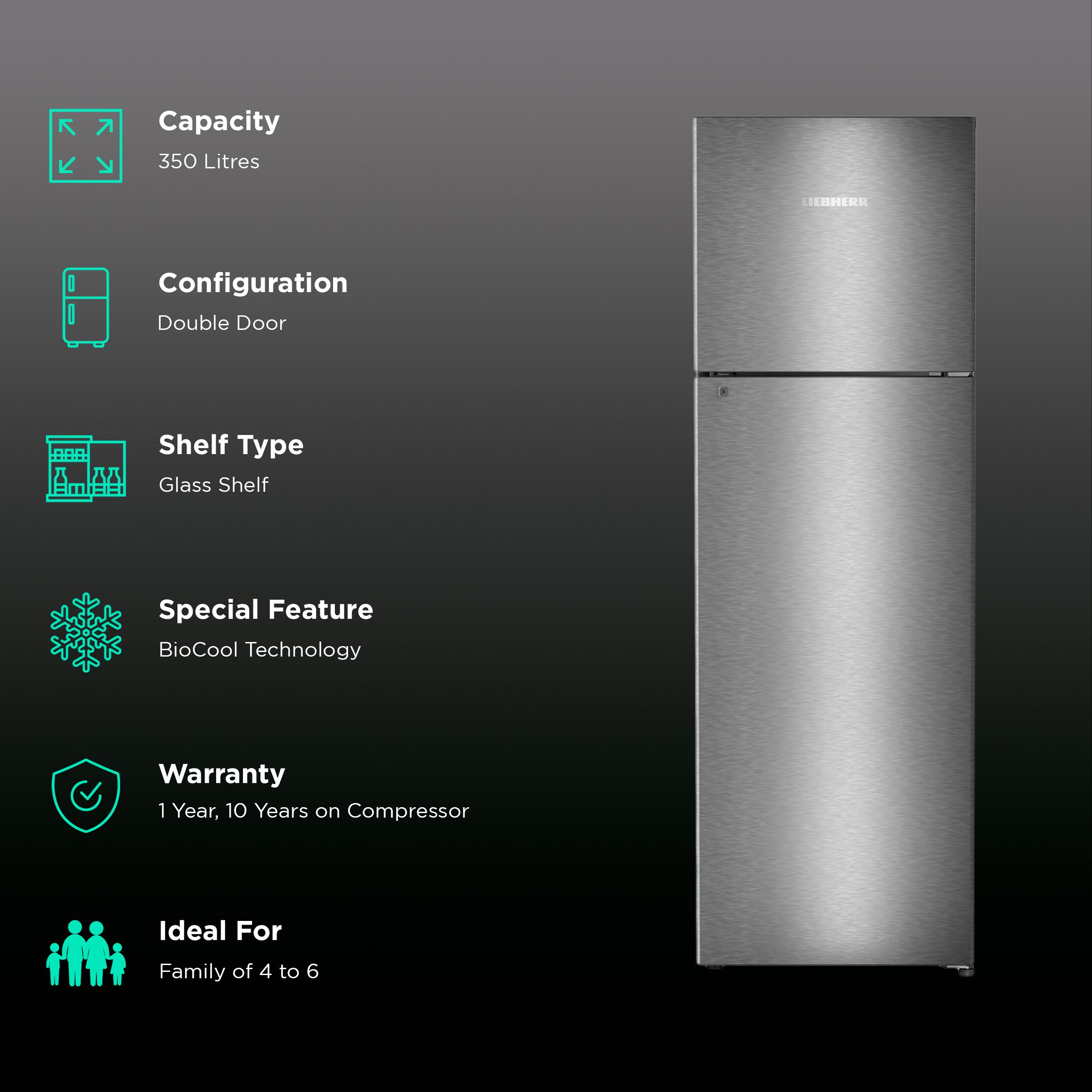 LIEBHERR 350 Litres 2 Star Frost Free Double Door Refrigerator with Vegetable Bin (TDgs 3510, Grey Steel)_2
