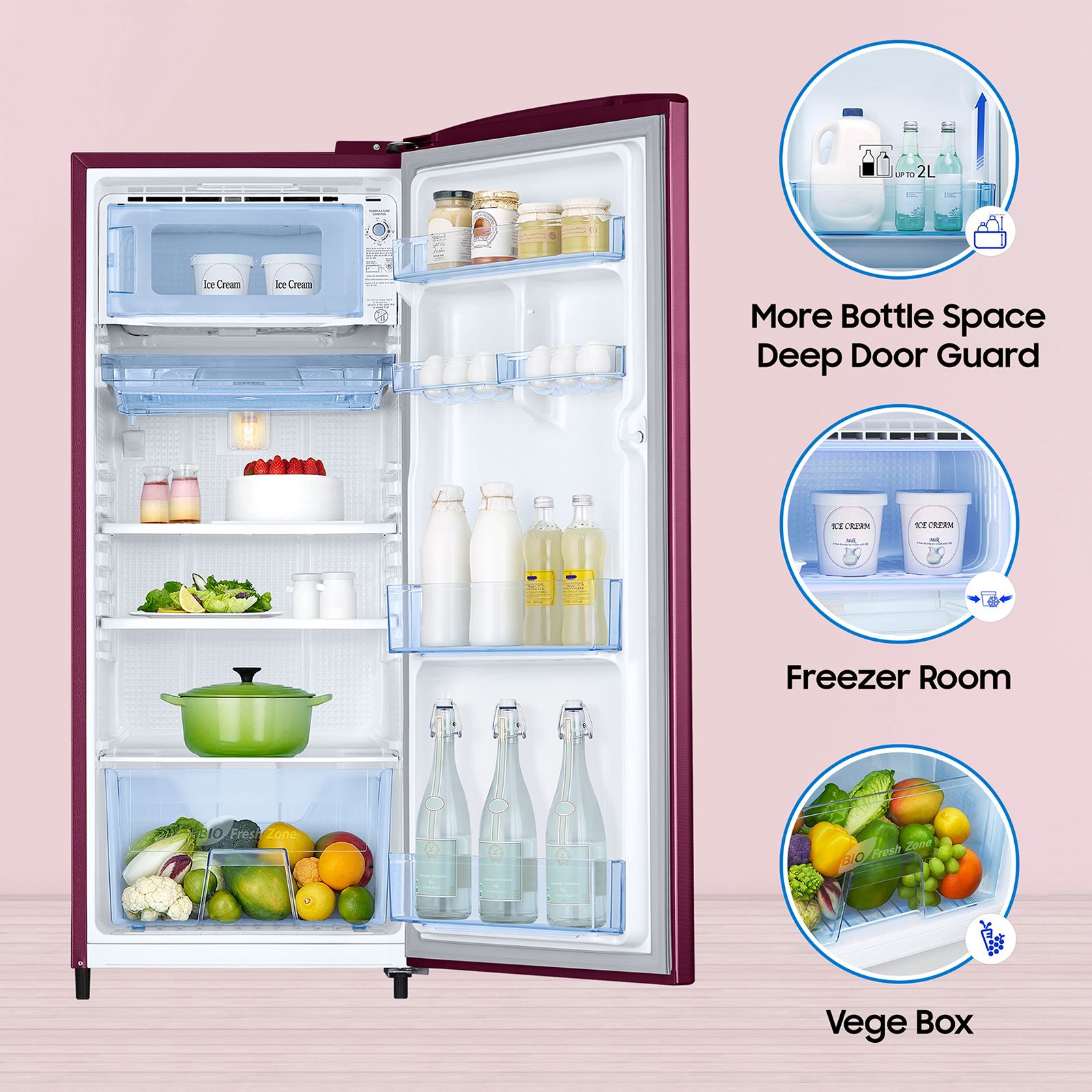 SAMSUNG Stylish Grande 183 Litres3 Star Direct Cool Single Door Refrigerator with Anti Bacterial Gasket (RR20C1723R8/HL, Blooming Saffron Red) SAMSUNG Stylish Grande 183 Litres3 Star Direct Cool Single Door Refrigerator with Anti Bacterial Gasket (RR20C1723R8/HL, Blooming Saffron Red)_13