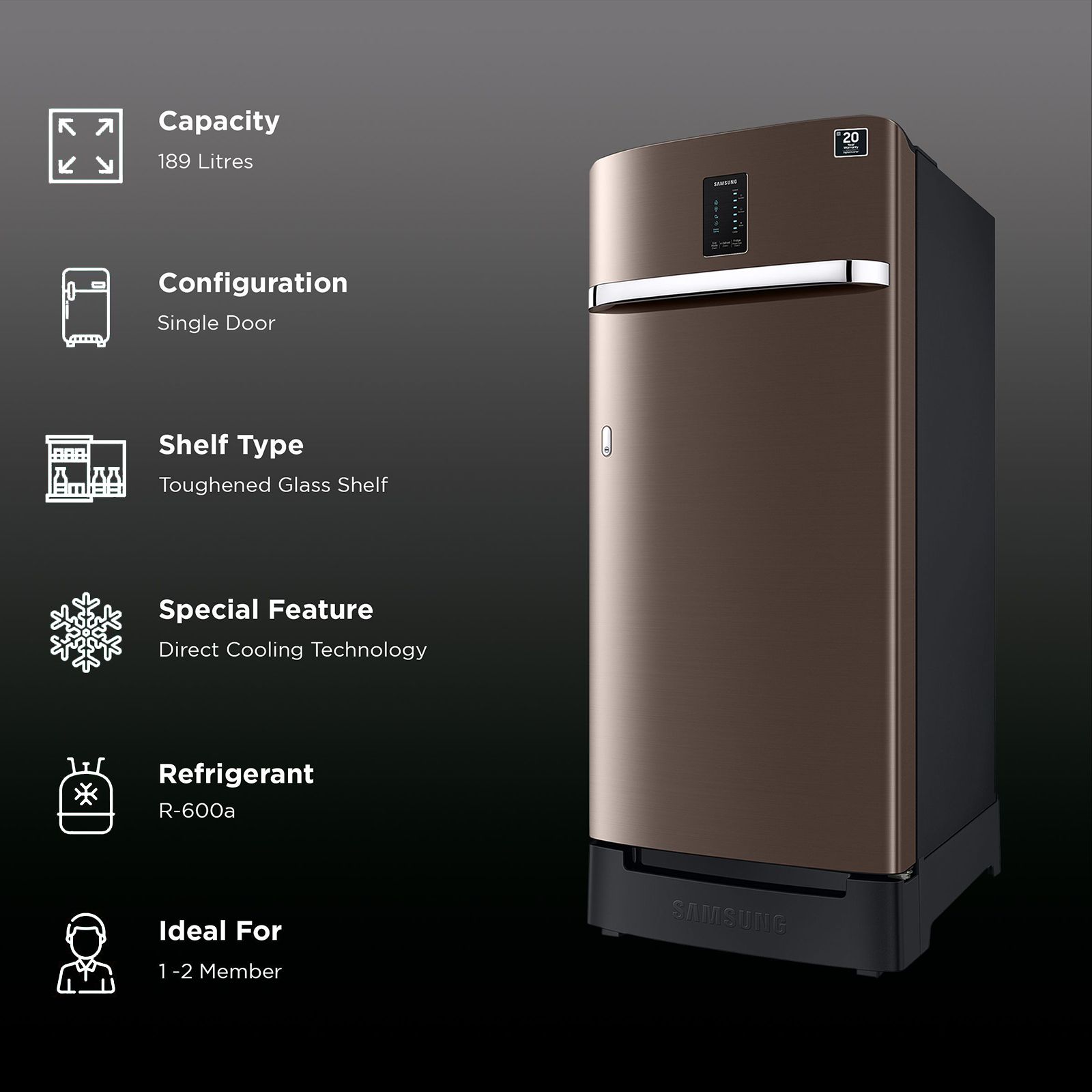 SAMSUNG 189 Litres 4 Star Direct Cool Single Door Refrigerator (RR21C2F24DX/HL, Luxe Brown) SAMSUNG 189 Litres 4 Star Direct Cool Single Door Refrigerator (RR21C2F24DX/HL, Luxe Brown)_2