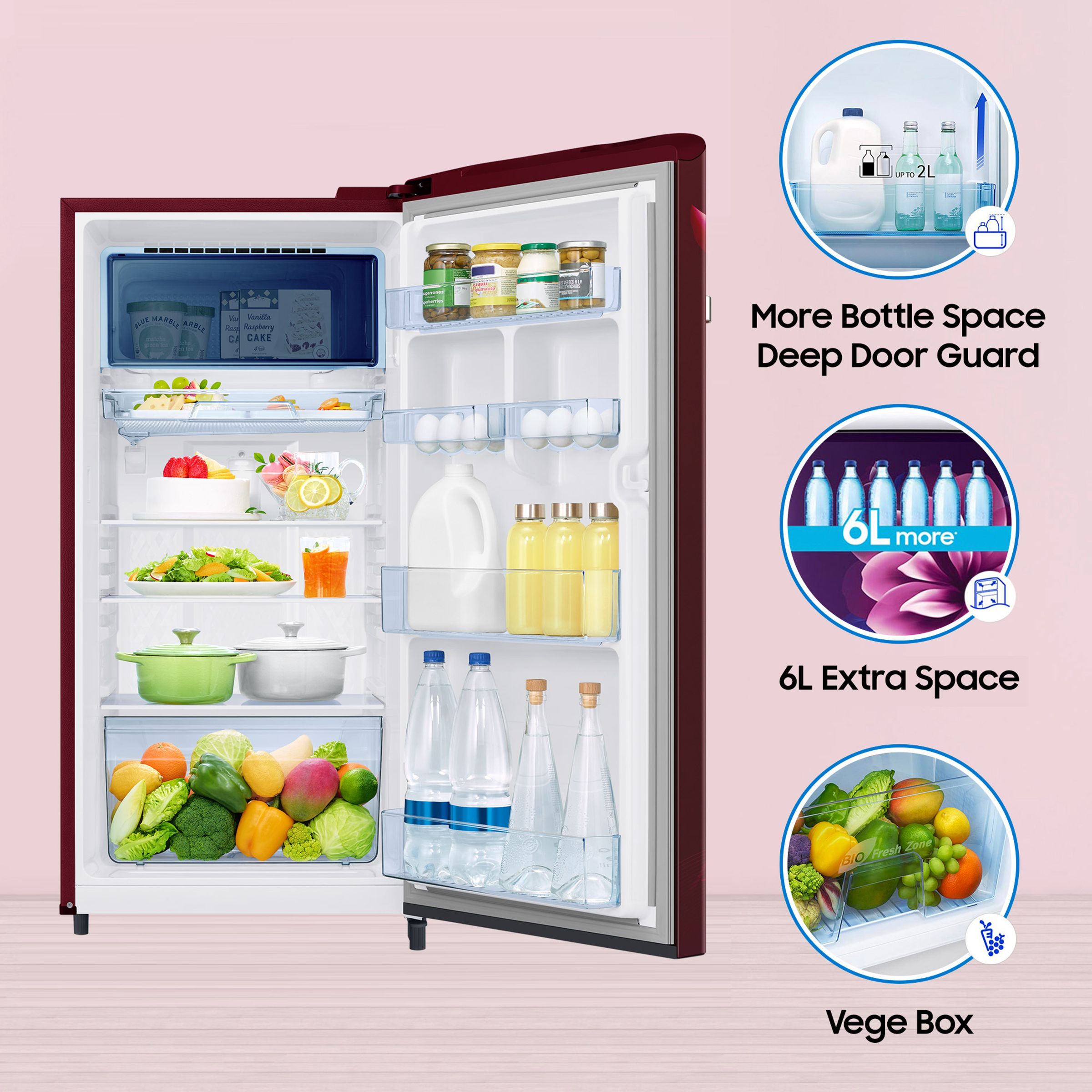 SAMSUNG 189 Litres 4 Star Direct Cool Single Door Refrigerator (RR21C2E24RZ/HL, Midnight Blossom Red) SAMSUNG 189 Litres 4 Star Direct Cool Single Door Refrigerator (RR21C2E24RZ/HL, Midnight Blossom Red)_14