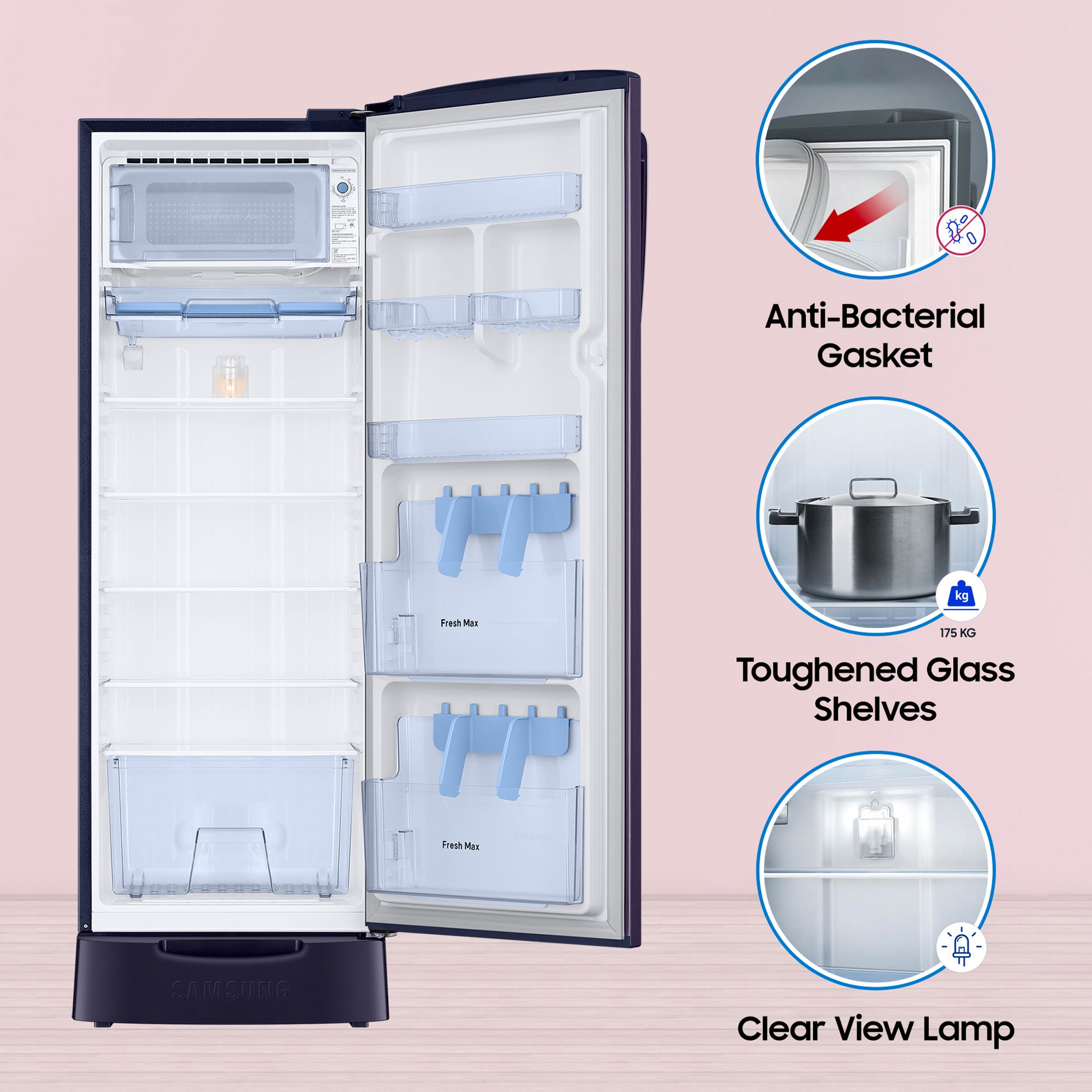 SAMSUNG 246 Litres 3 Star Direct Cool Single Door Refrigerator (RR26C3893UT/HL, Pebble Blue)_9