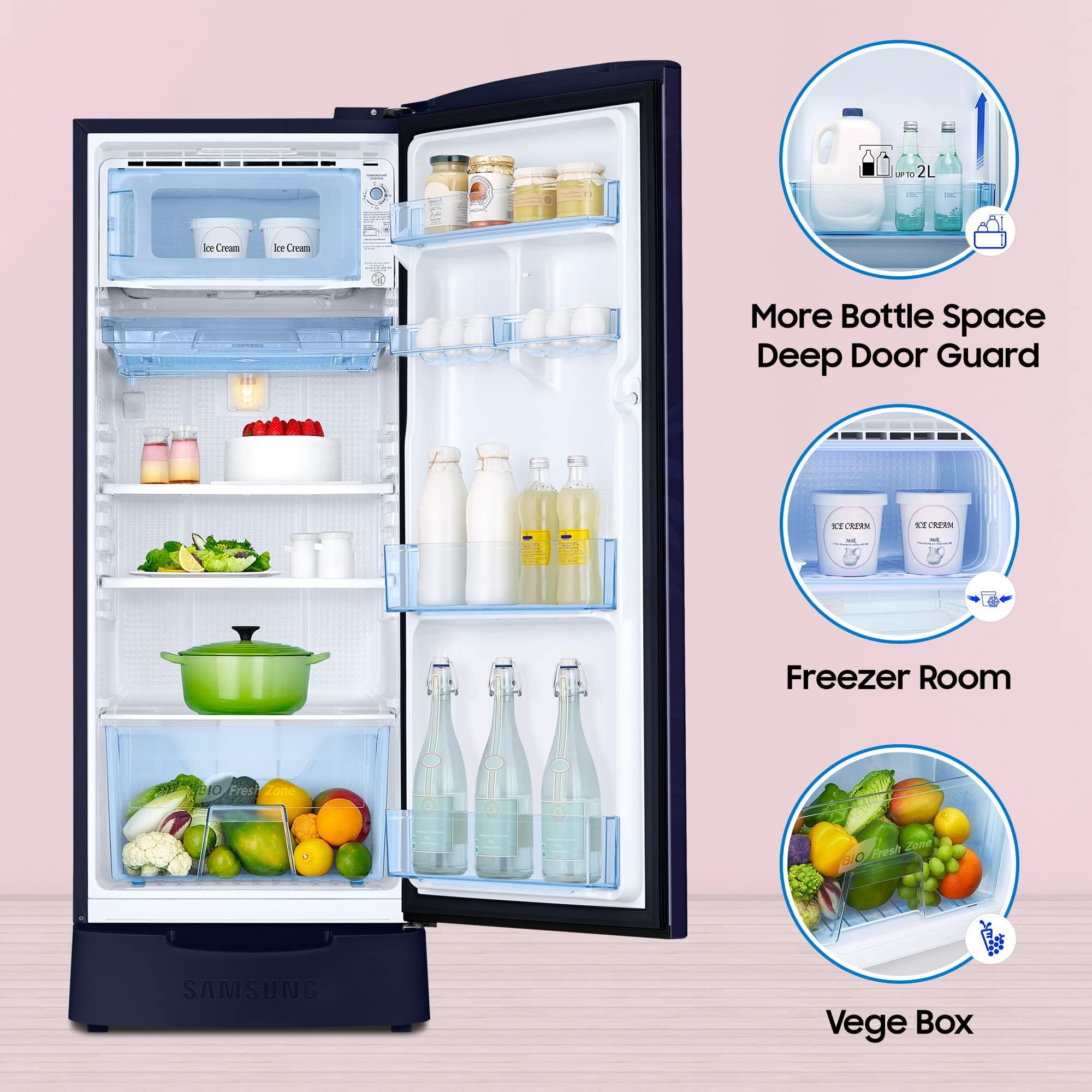 SAMSUNG 183 Litres 2 Star Direct Cool Single Door Refrigerator with Base Drawer (RR20C2Z226U/NL, Mystic Overlay Blue) SAMSUNG 183 Litres 2 Star Direct Cool Single Door Refrigerator with Base Drawer (RR20C2Z226U/NL, Mystic Overlay Blue)_17