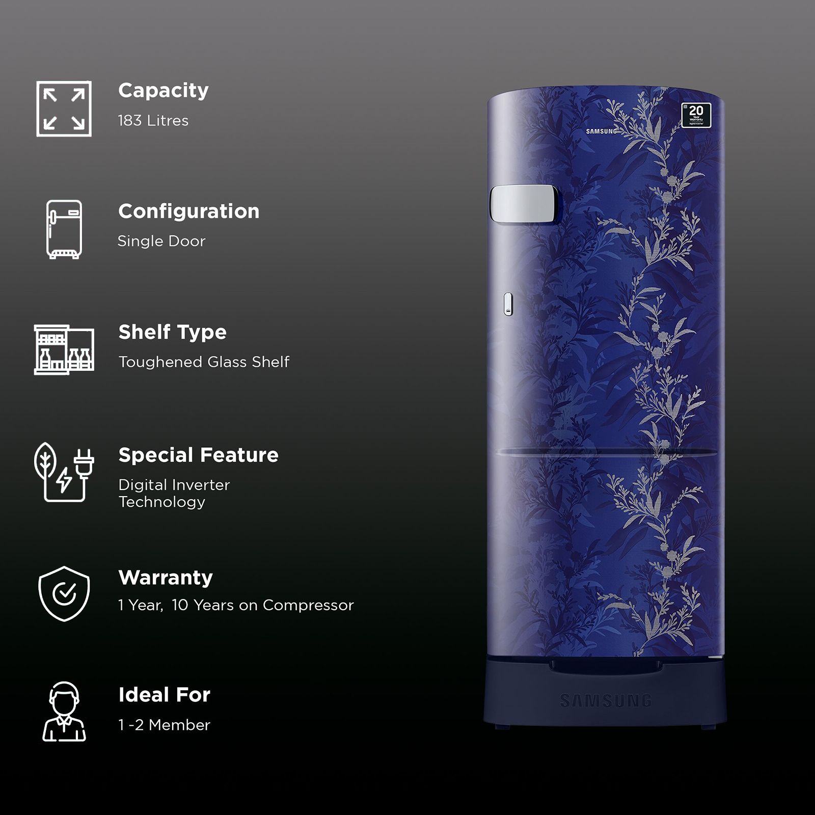 SAMSUNG 183 Litres 2 Star Direct Cool Single Door Refrigerator with Base Drawer (RR20C2Z226U/NL, Mystic Overlay Blue) SAMSUNG 183 Litres 2 Star Direct Cool Single Door Refrigerator with Base Drawer (RR20C2Z226U/NL, Mystic Overlay Blue)_2