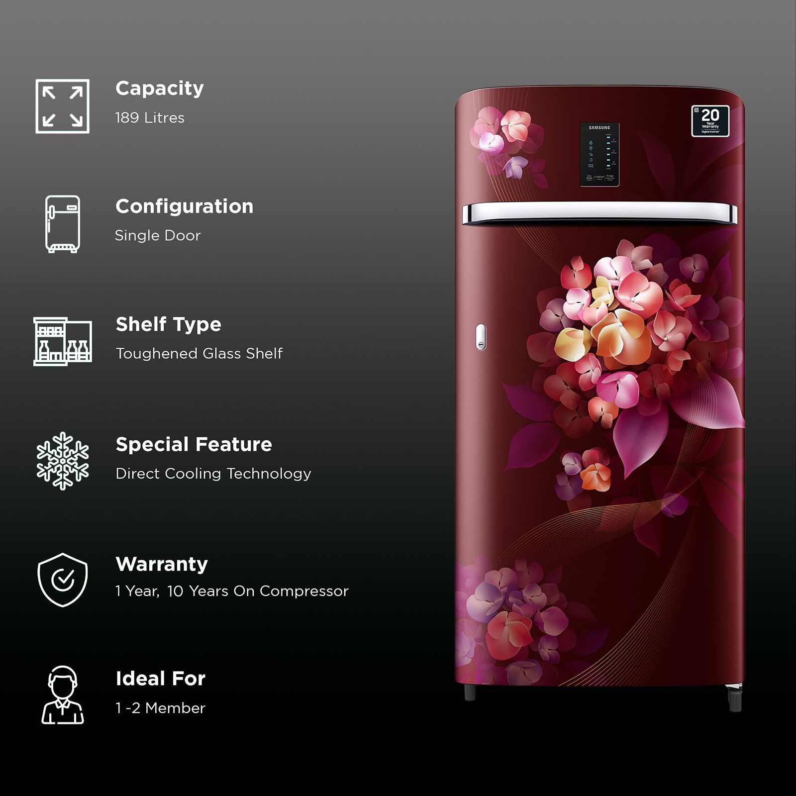 SAMSUNG 189 Litres 5 Star Direct Cool Single Door Refrigerator with Antibacterial Gasket (RR21C2E25HT/HL, Hydrangea Plum)_2