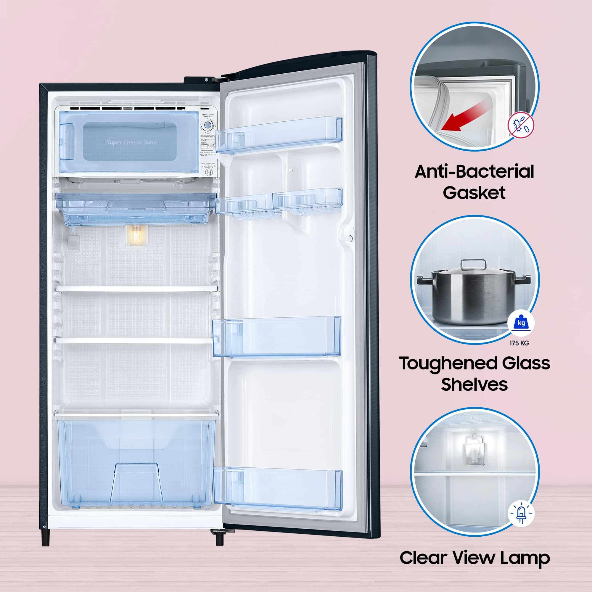SAMSUNG Stylish Grande 183 Litres 3 Star Direct Cool Single Door Refrigerator with Antibacterial Gasket (RR20C1723U8/HL, Saffron Blue) SAMSUNG Stylish Grande 183 Litres 3 Star Direct Cool Single Door Refrigerator with Antibacterial Gasket (RR20C1723U8/HL, Saffron Blue)_13